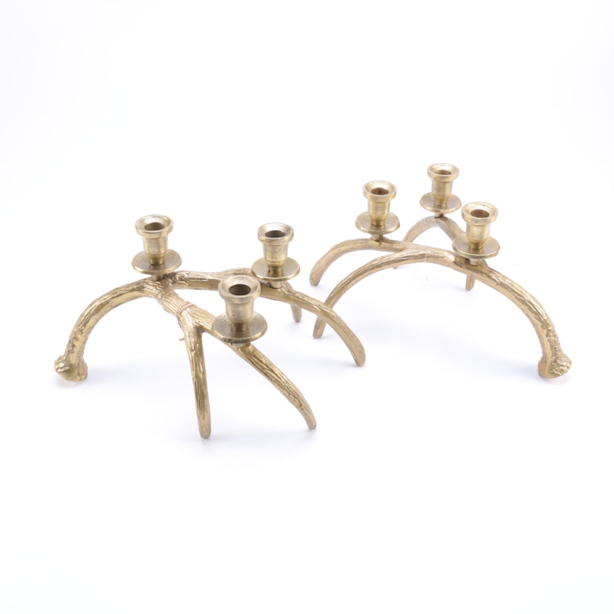 Inverted Brass Tone Antler Style Candle Holders