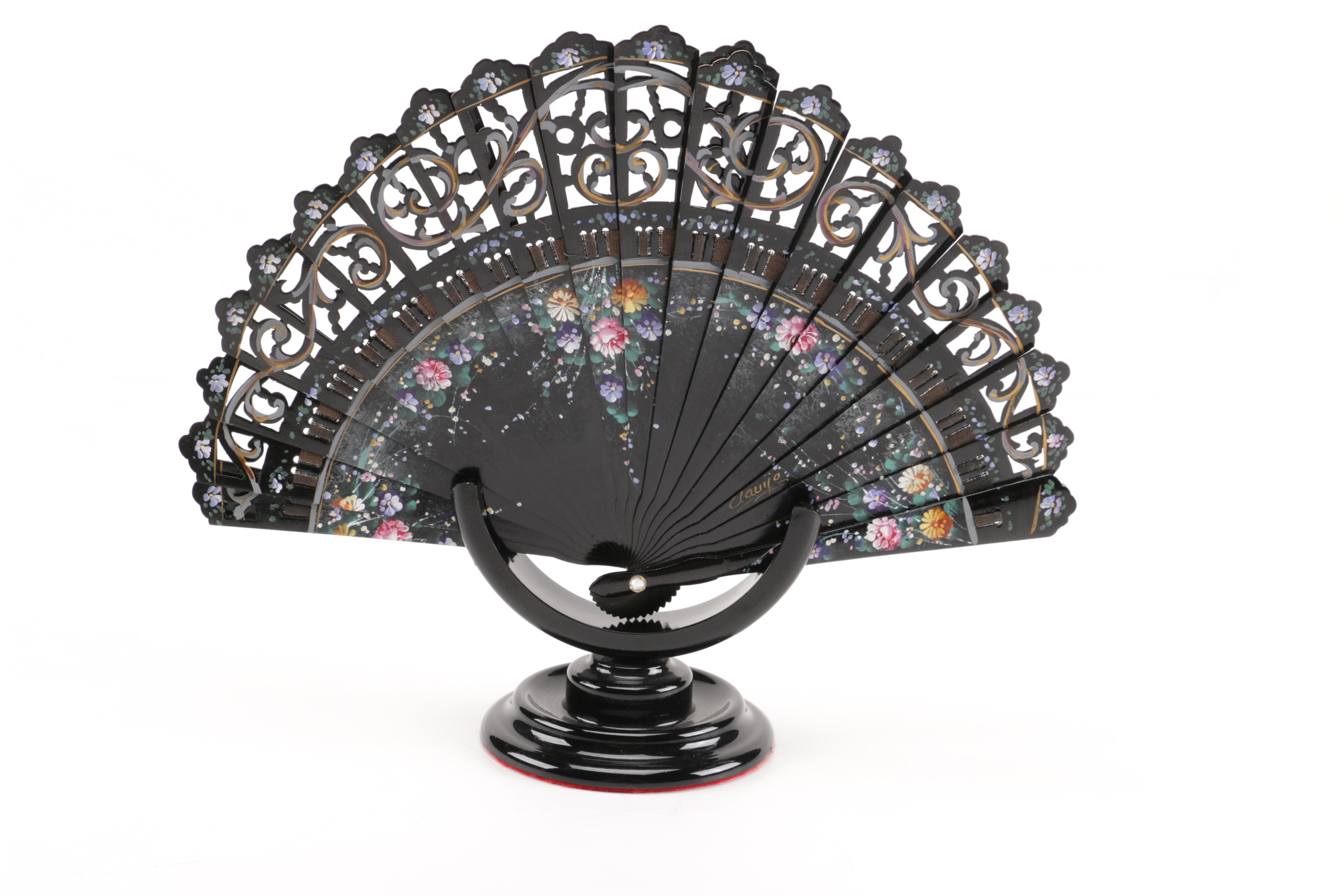 Floral Fans Including Stand