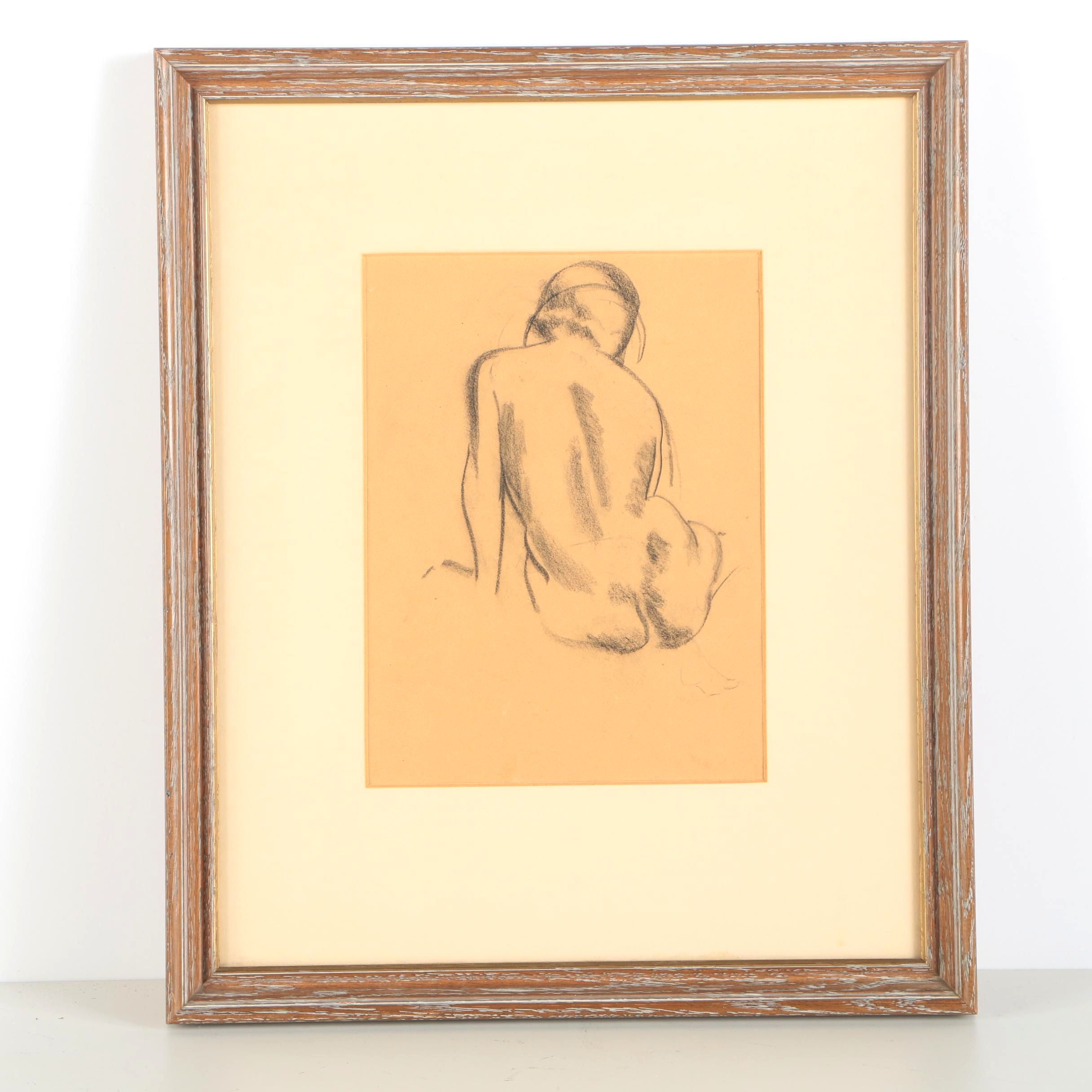 Charcoal on Paper "Untitled (Back View - Seated Nude)"