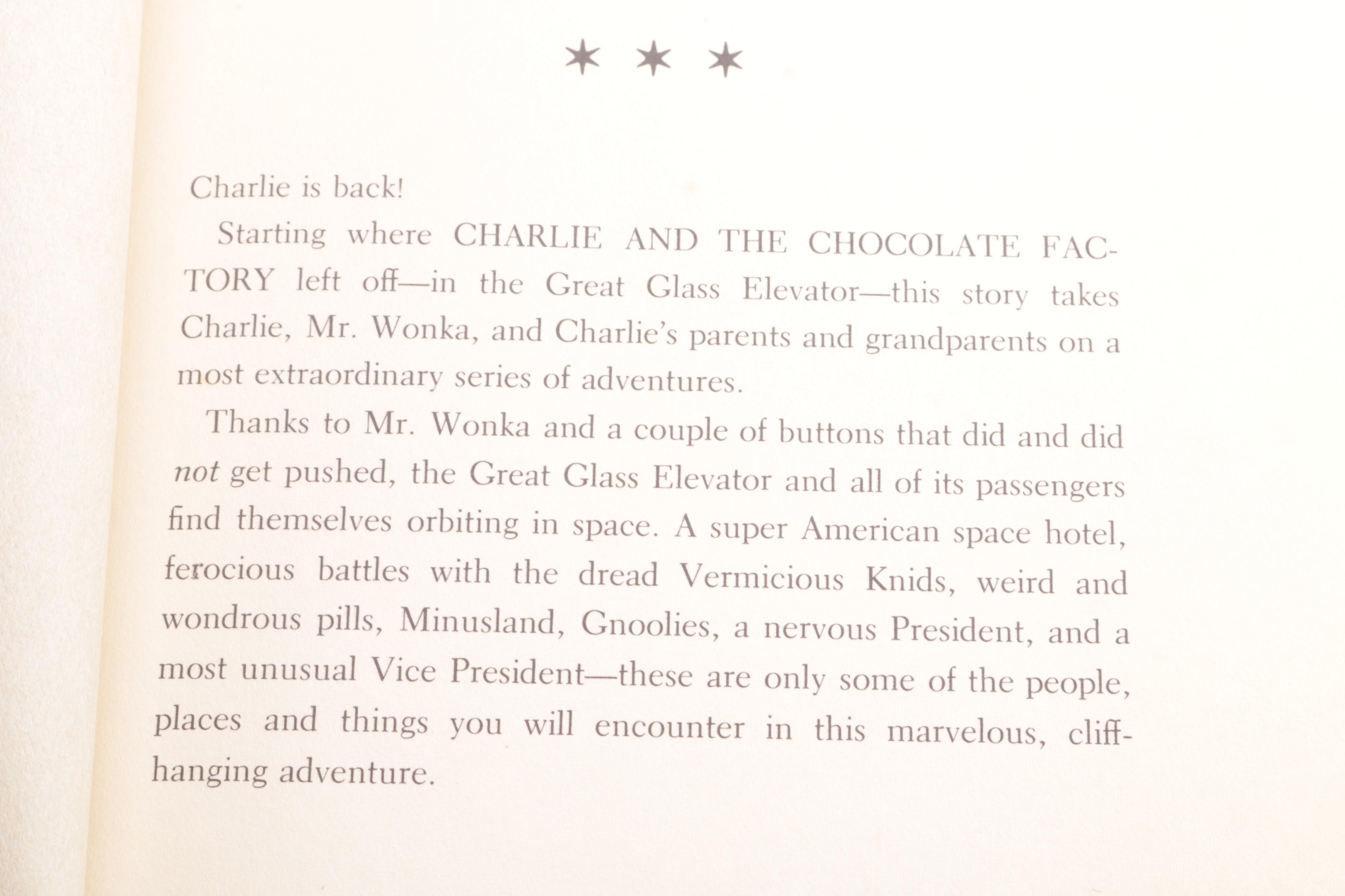 1972 First Edition "Charlie and the Great Glass Elevator" by Roald Dahl