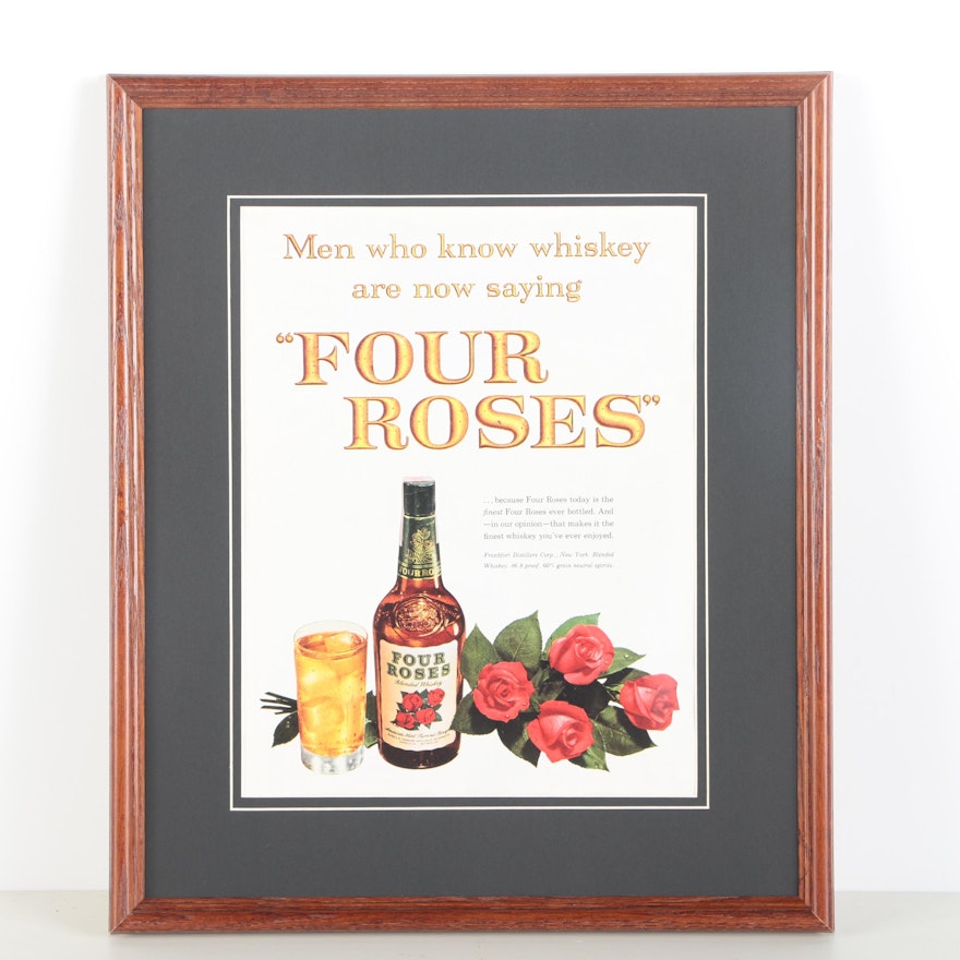 Framed Mid-Century Advertisement for Four Roses Blended Whiskey