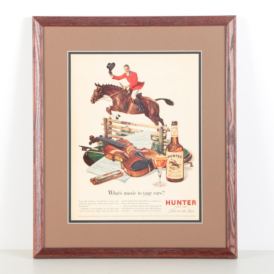 Framed Mid-Century Advertisement for Hunter Fine Blended Whiskey