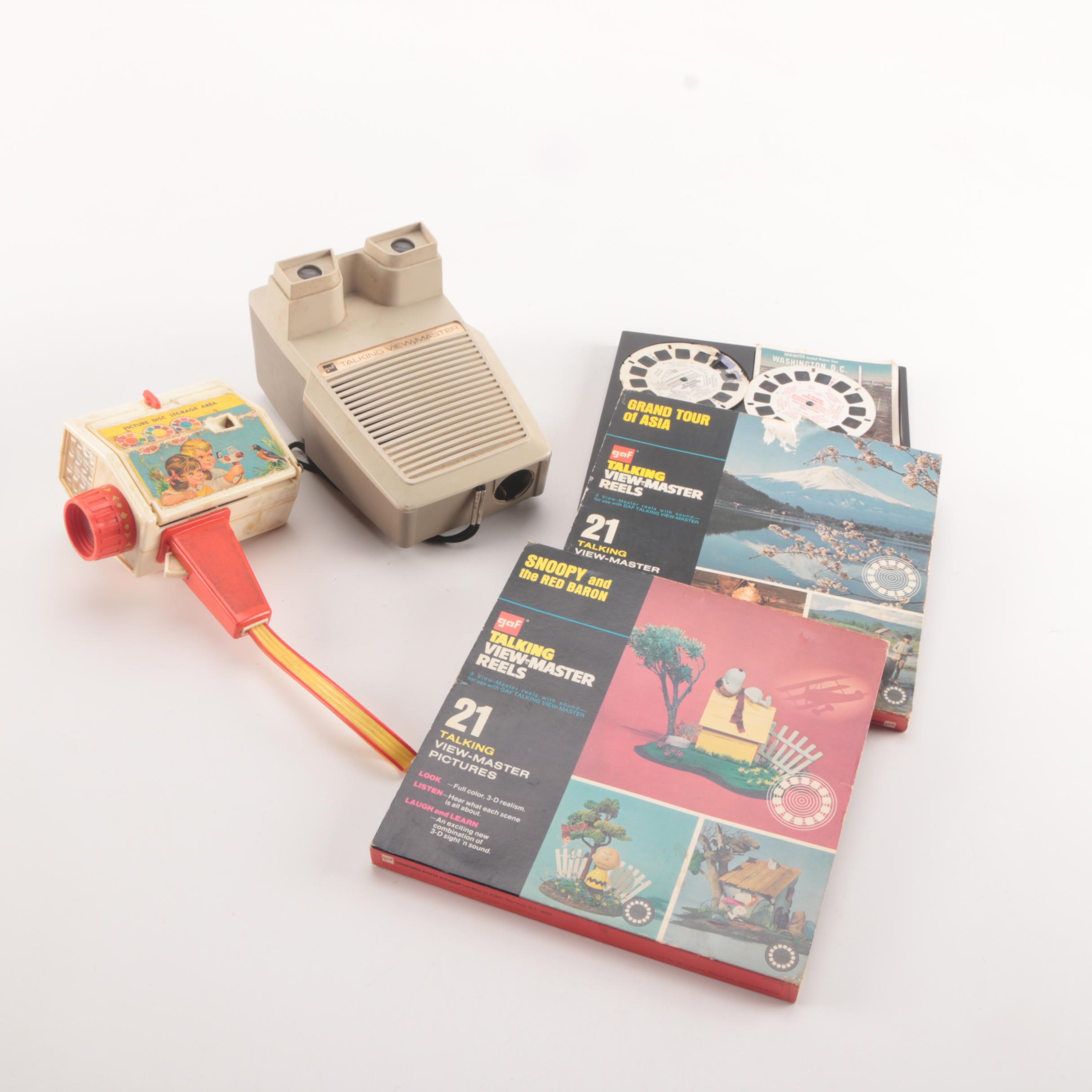 Vintage Talking View Master and Fisher Price Music Box Movie Camera