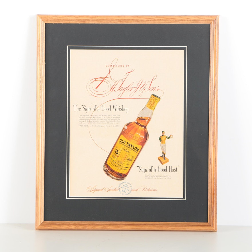 Framed Mid-Century Advertisement for Old Taylor Bourbon Whiskey