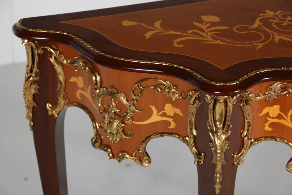 Contemporary Louis XV Style Demi-lune Inlaid Console Table