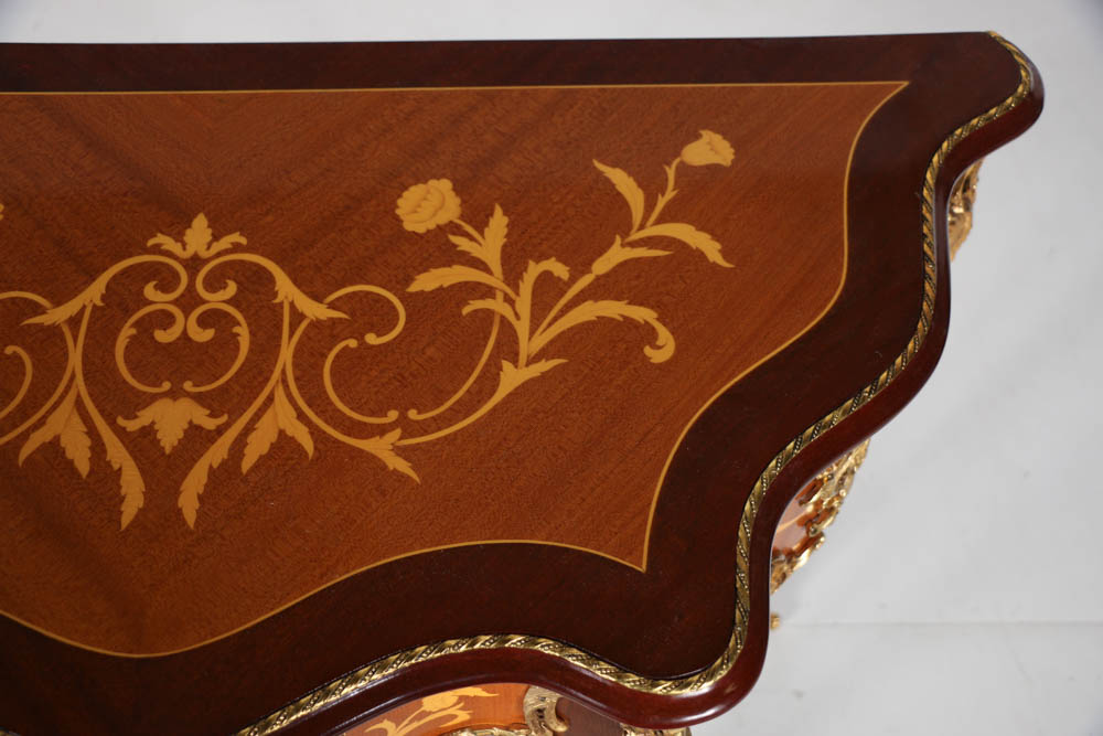 Contemporary Louis XV Style Demi-lune Inlaid Console Table