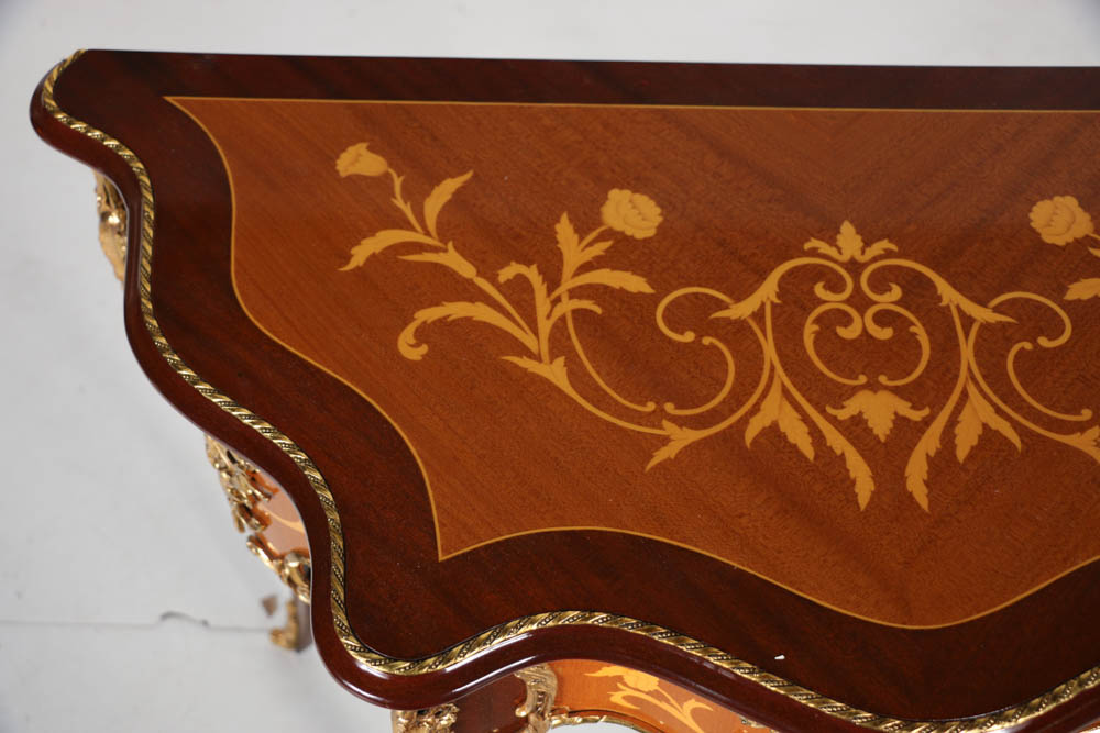 Contemporary Louis XV Style Demi-lune Inlaid Console Table