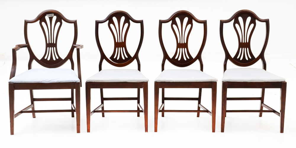 Vintage Hepplewhite Style Shield Back Dining Chairs