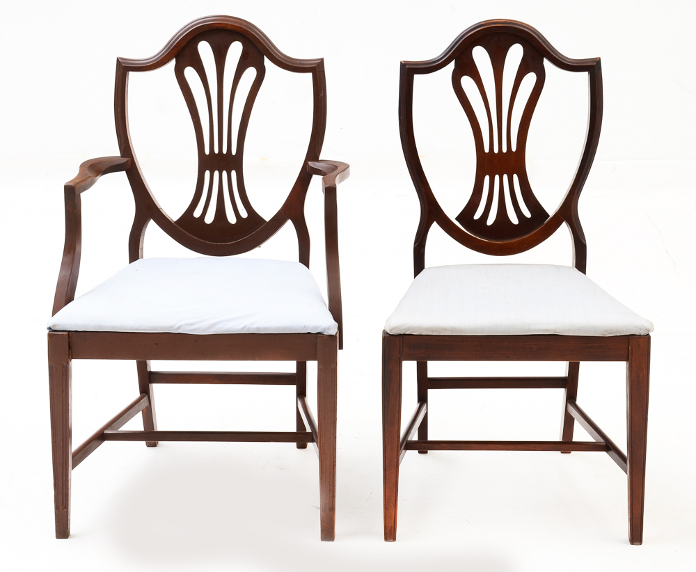 Vintage Hepplewhite Style Shield Back Dining Chairs