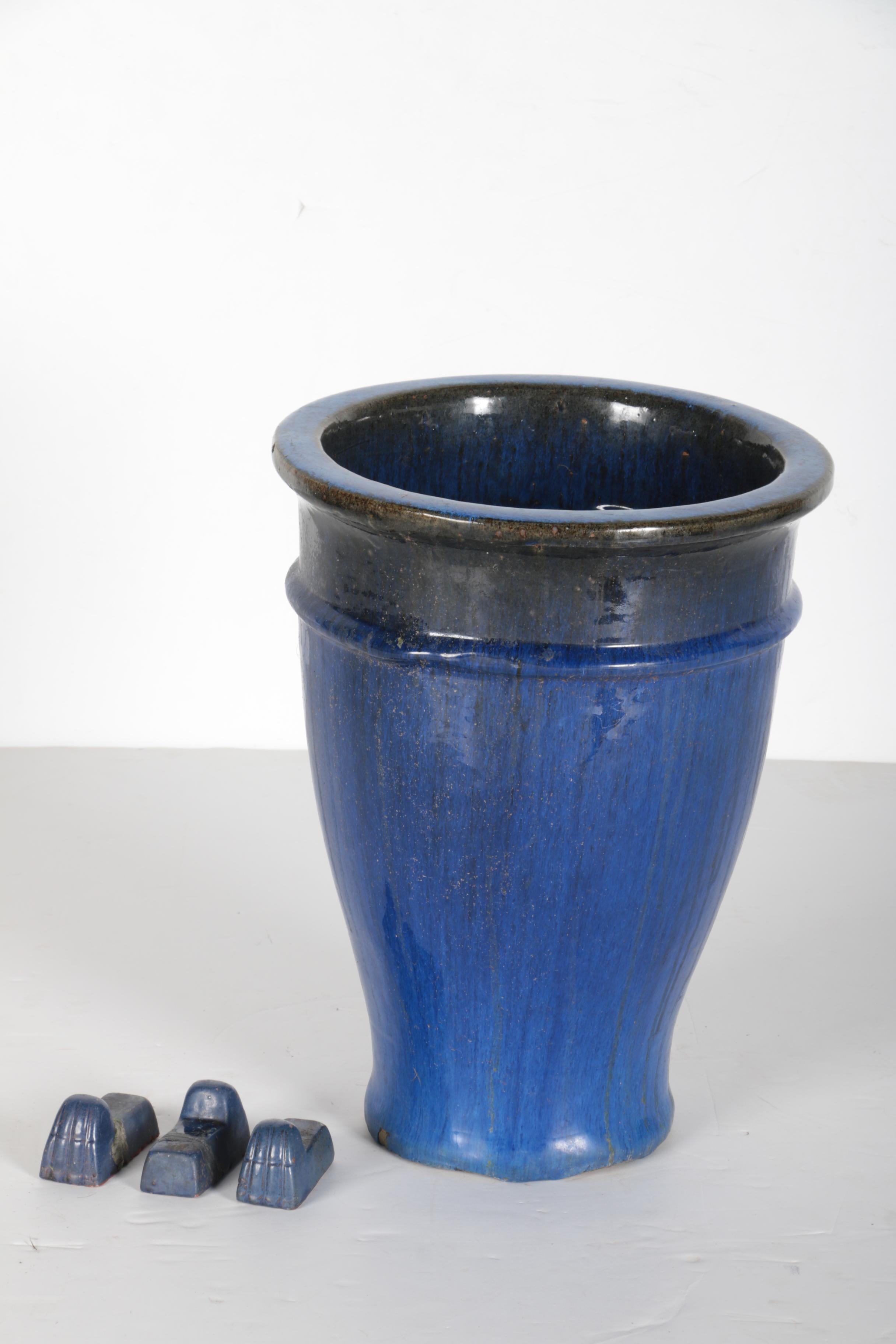 Set of Blue Terra Cotta Flower Pots