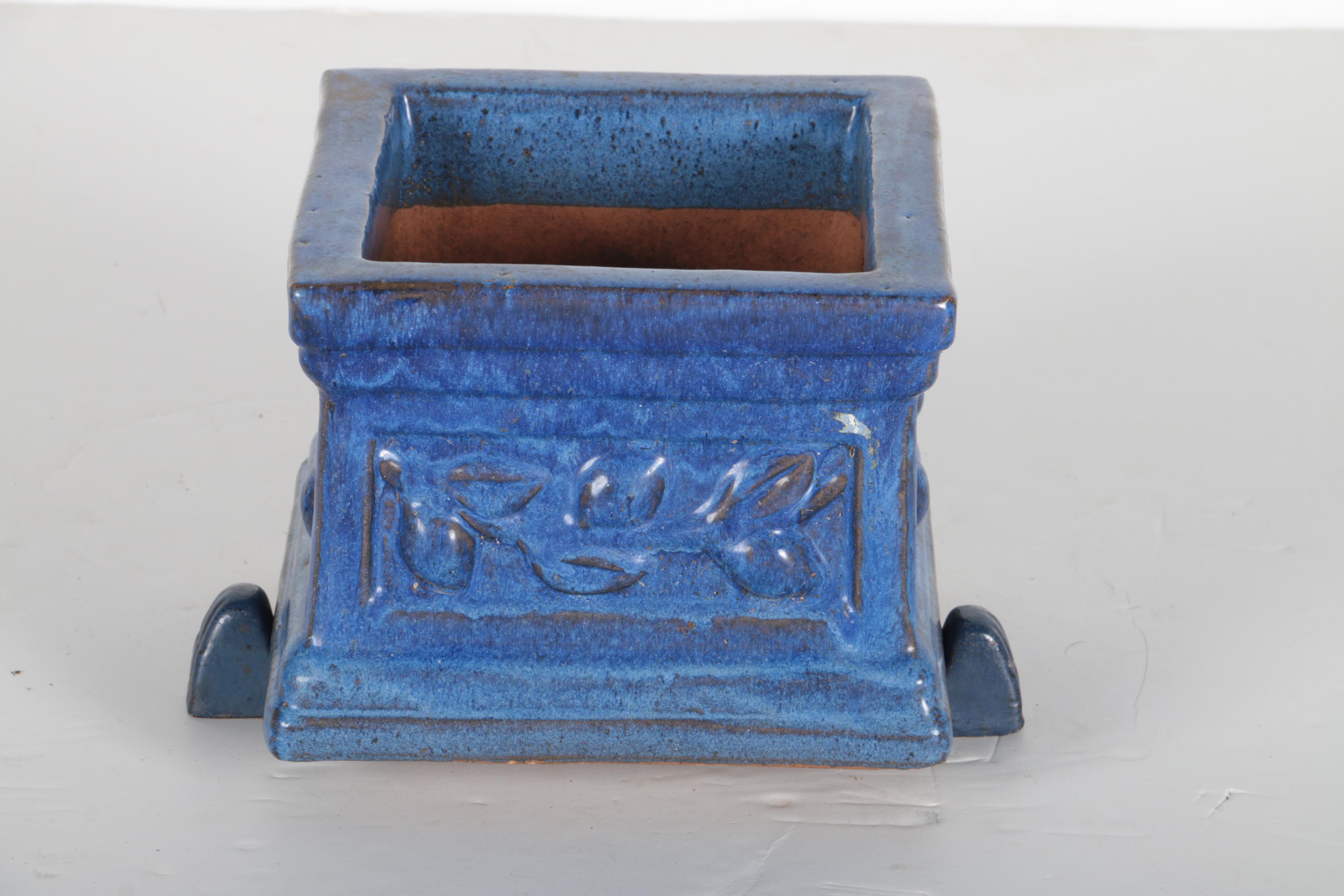 Set of Blue Terra Cotta Flower Pots