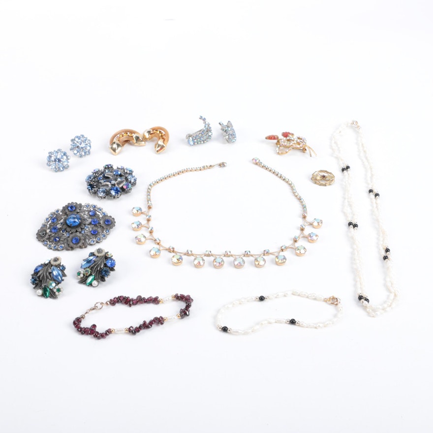 Costume Jewelry Including Pieces With Rhinestones