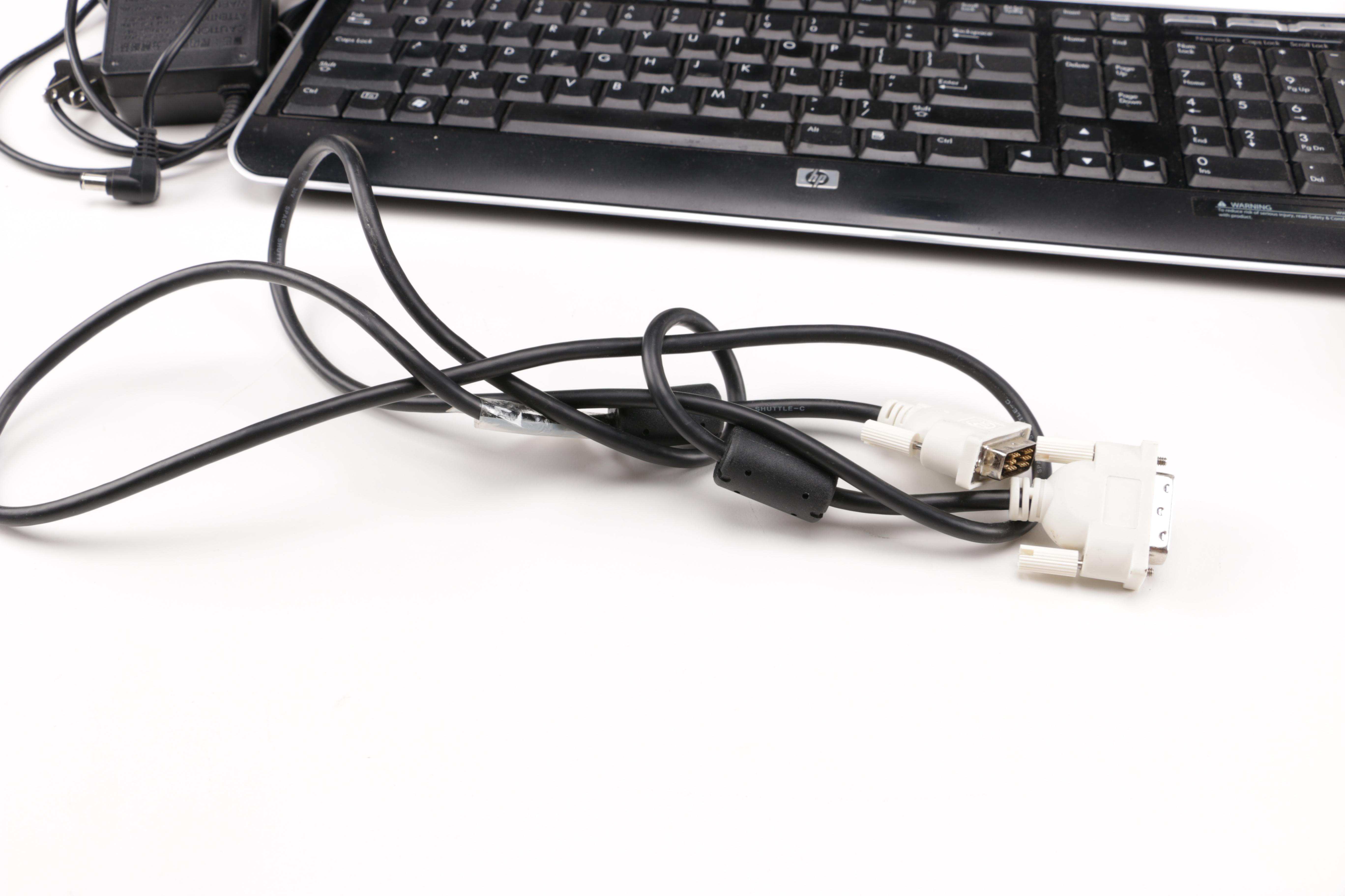 Flat Screen Dell Monitor, HP Keyboard and Other Computer Accessories