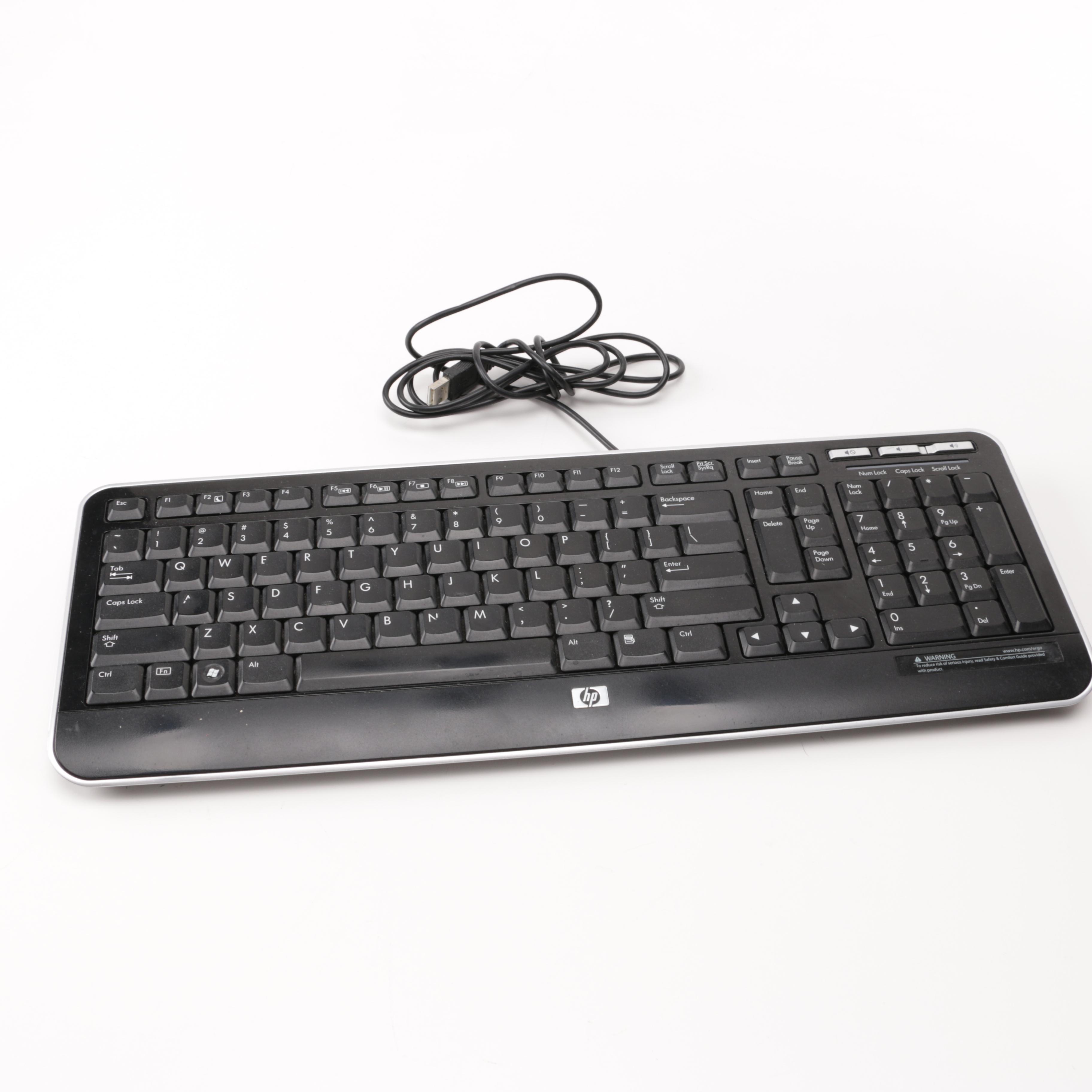 Flat Screen Dell Monitor, HP Keyboard and Other Computer Accessories