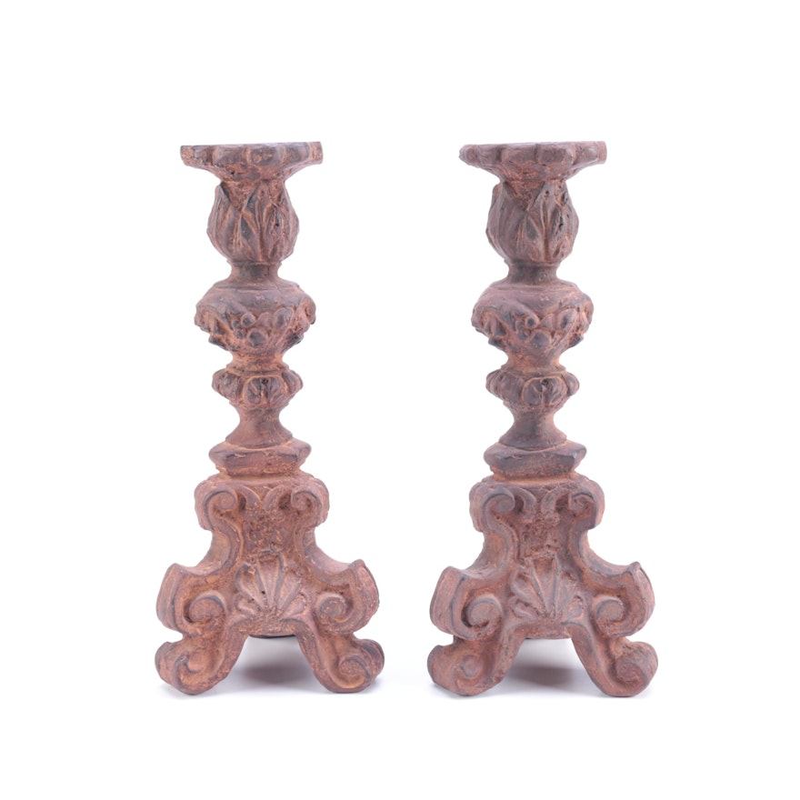Pedestal Candle Holders With Foliate Motif