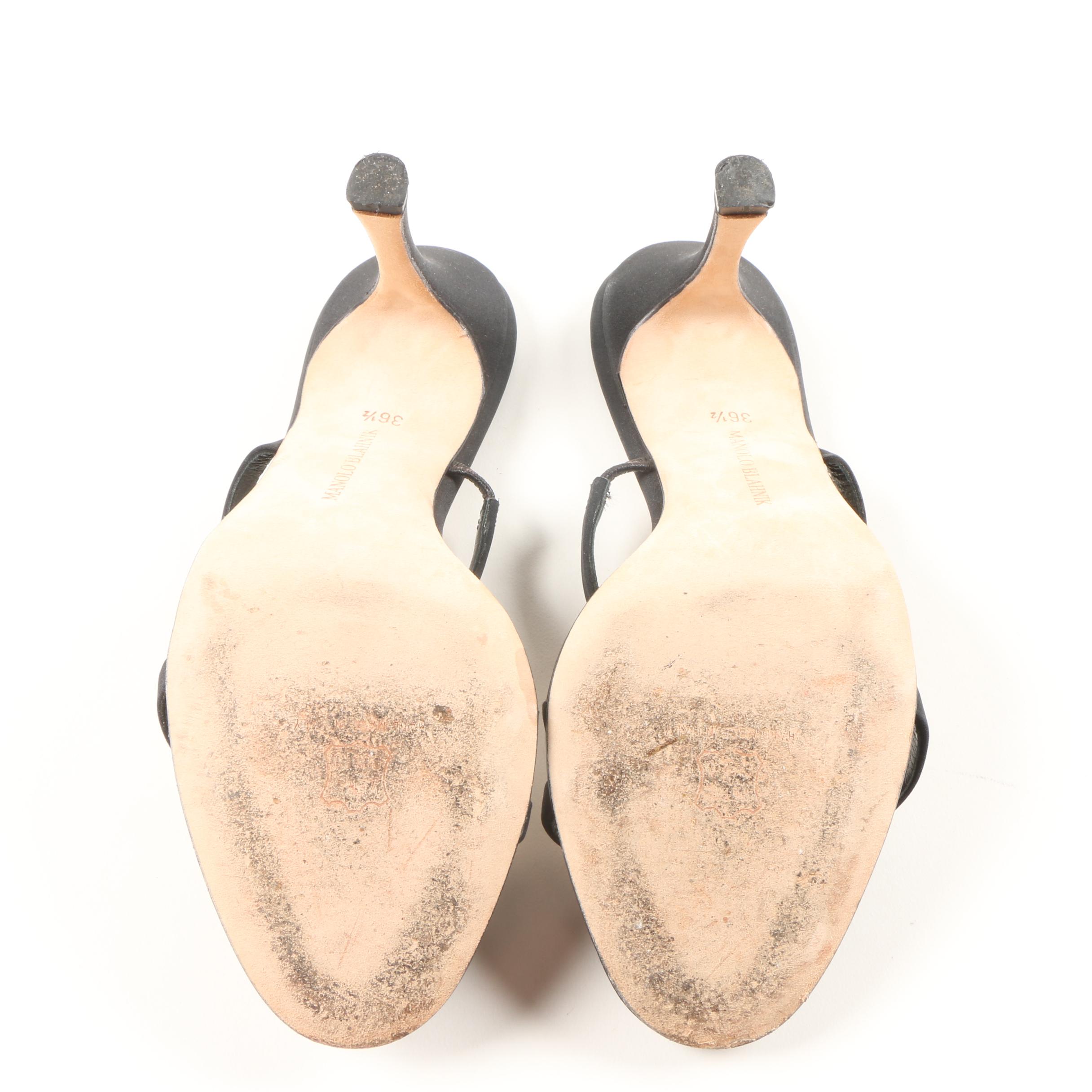 Manolo Blahnik Black Crepe Stilettos