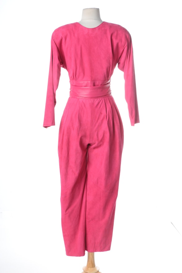 Vakko Vintage Suede and Leather Jumpsuit