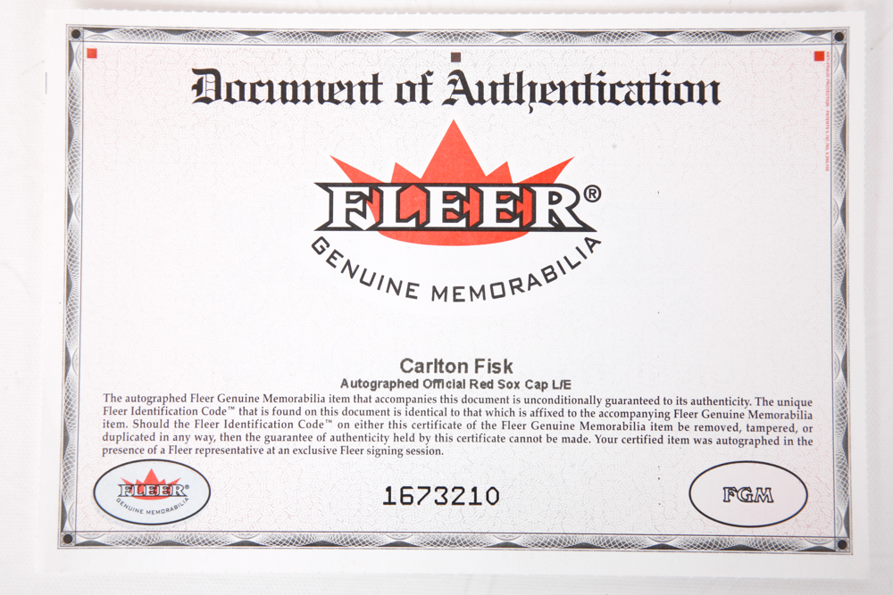 Carlton Fisk Autographed Official Red Sox Cap with COA by Fleer