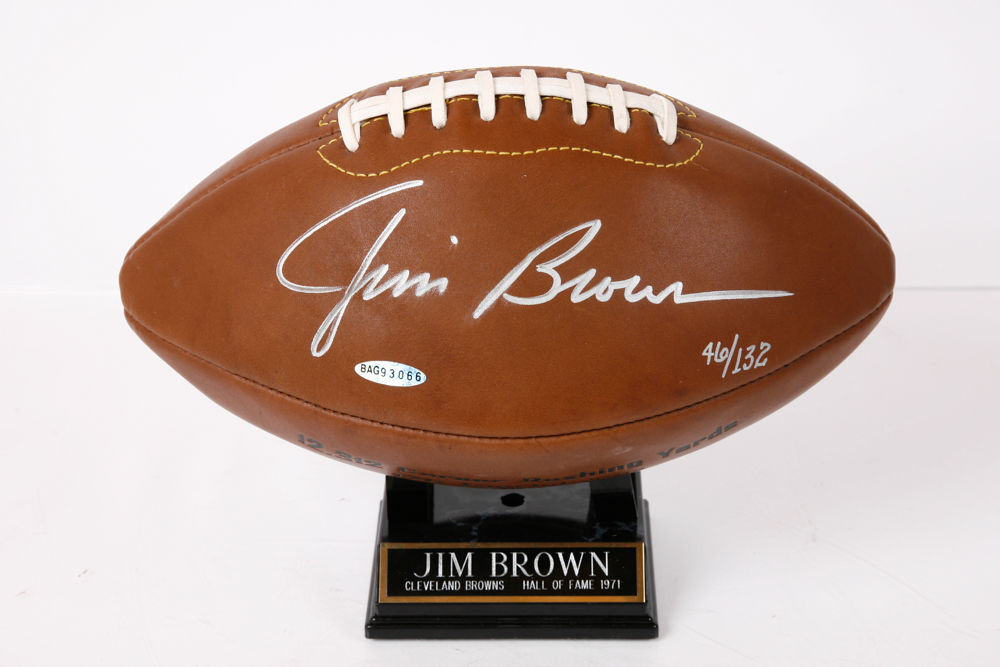 Jim Brown Autographed Old Style Football with COA by Upper Deck