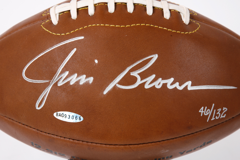 Jim Brown Autographed Old Style Football with COA by Upper Deck