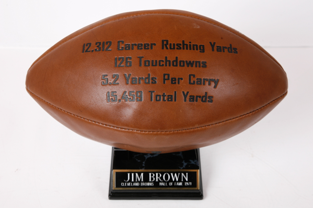 Jim Brown Autographed Old Style Football with COA by Upper Deck