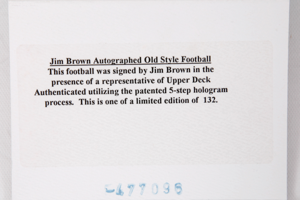 Jim Brown Autographed Old Style Football with COA by Upper Deck