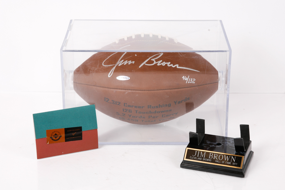 Jim Brown Autographed Old Style Football with COA by Upper Deck