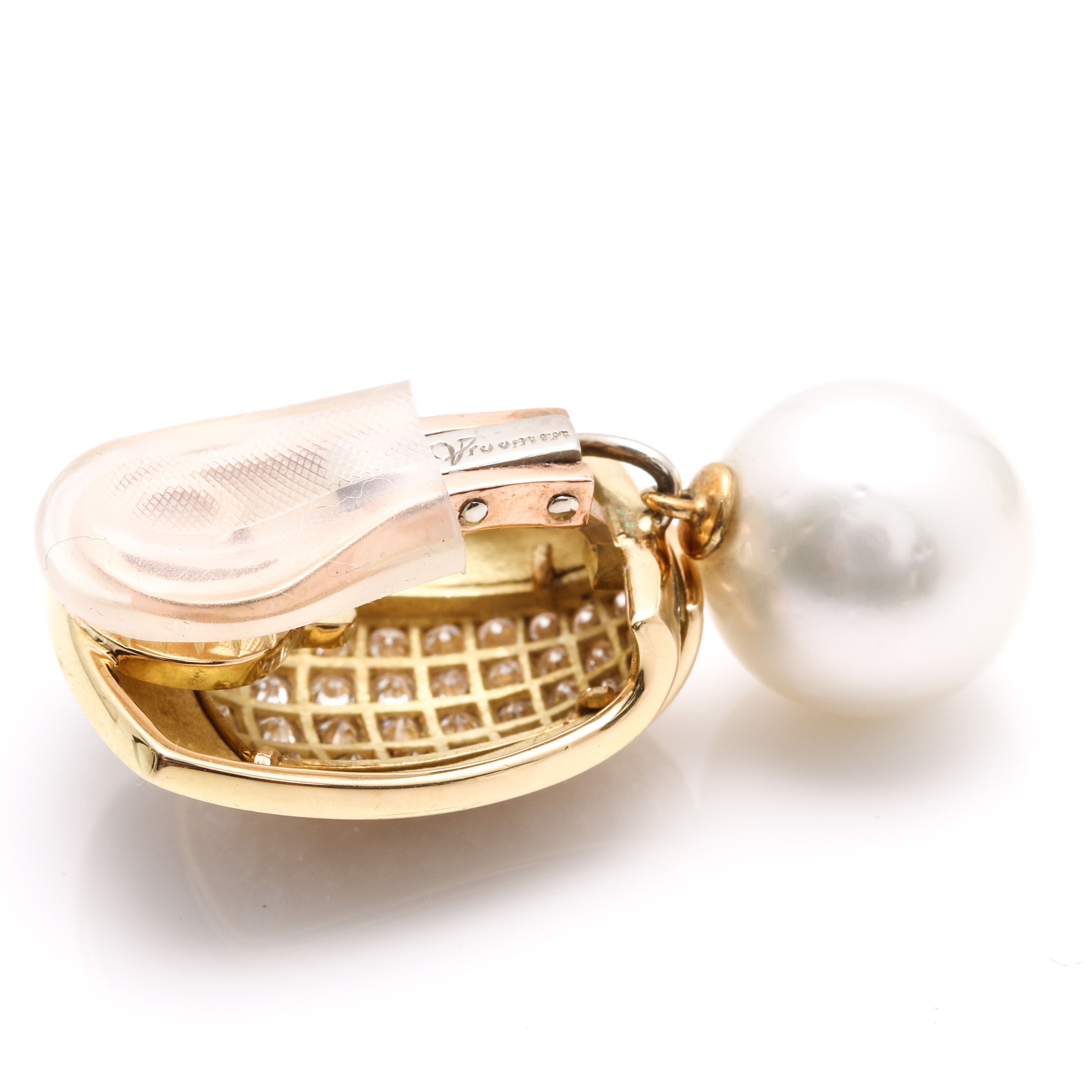 Leo De Vroomen 18K Yellow Gold 4.16 CTW Diamond, South Sea Pearl and Enamel Drop Earrings