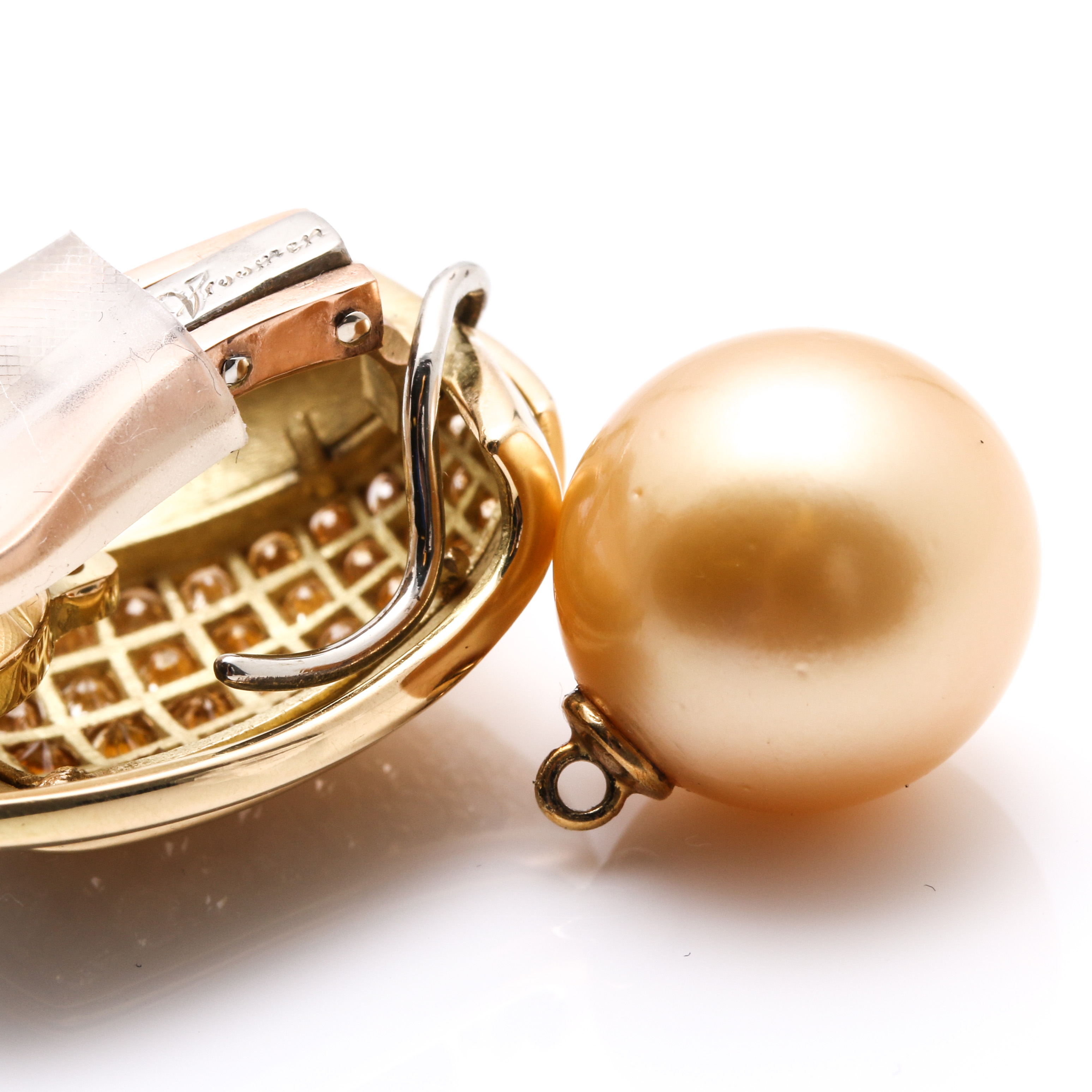 Leo De Vroomen 18K Yellow Gold 4.16 CTW Diamond, South Sea Pearl and Enamel Drop Earrings