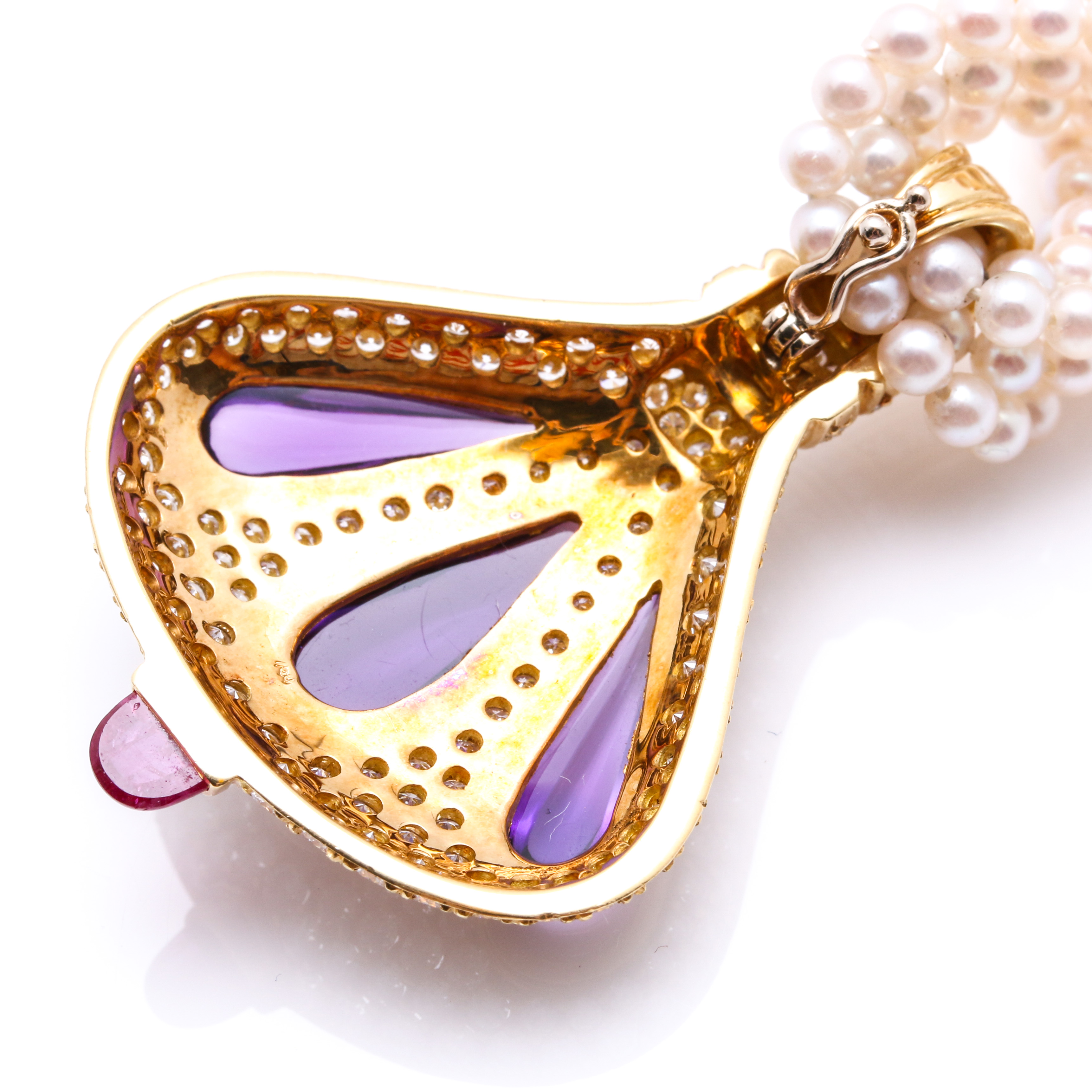 18K Yellow Gold 3.00 CTW Diamond, Amethyst, Pink Sapphire and Pearl Necklace