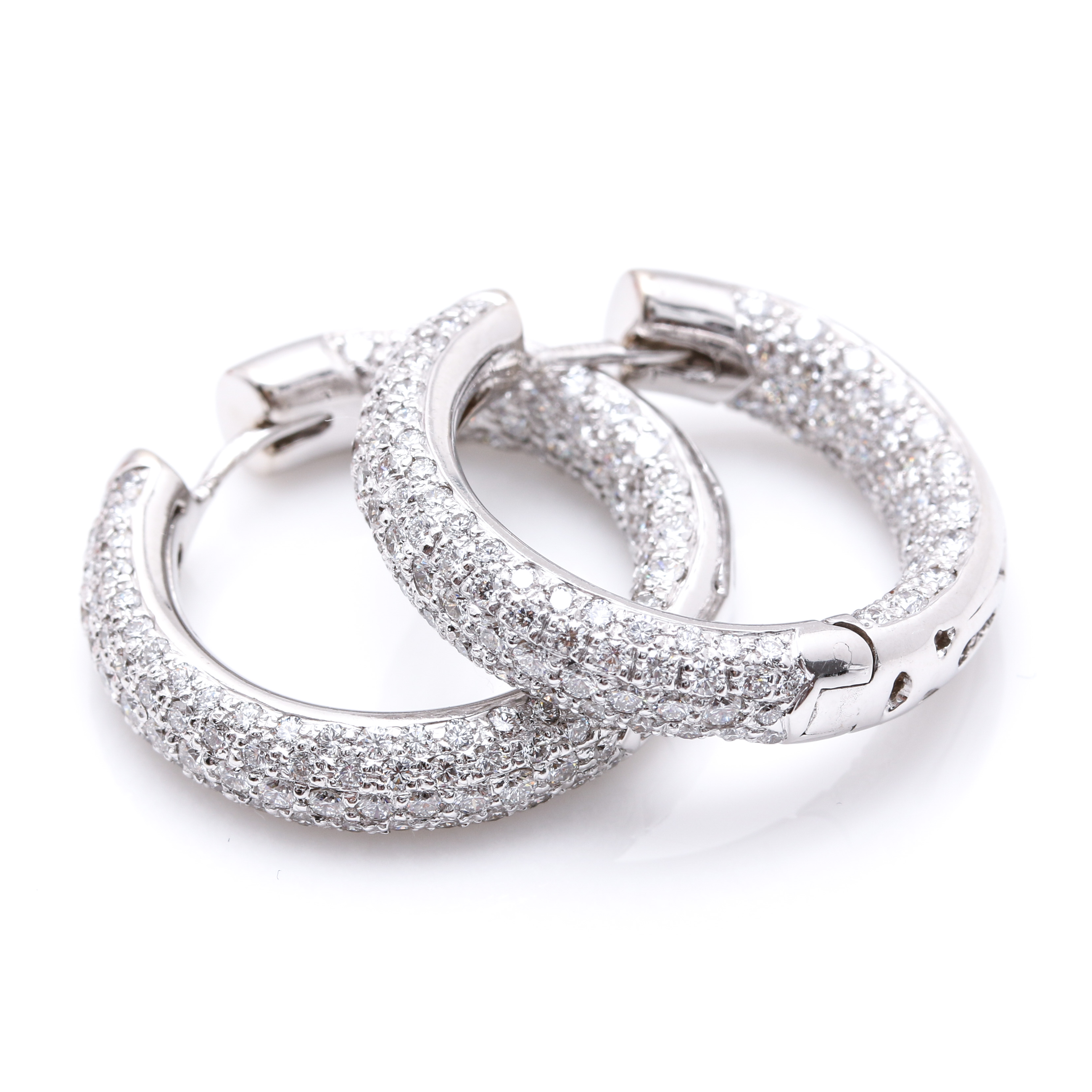 18K White Gold 4.97 CTW Diamond Huggie Hoop Earrings
