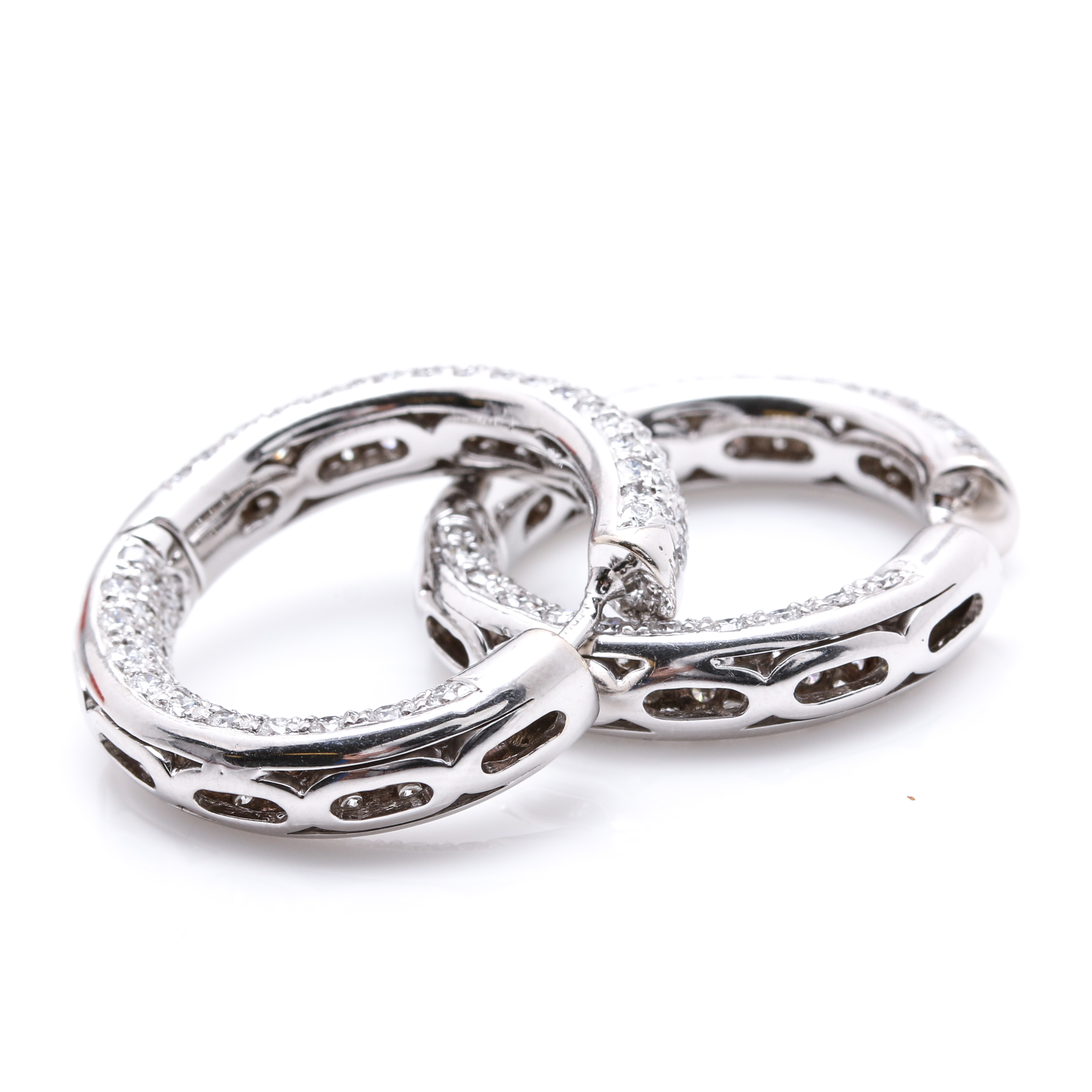 18K White Gold 4.97 CTW Diamond Huggie Hoop Earrings