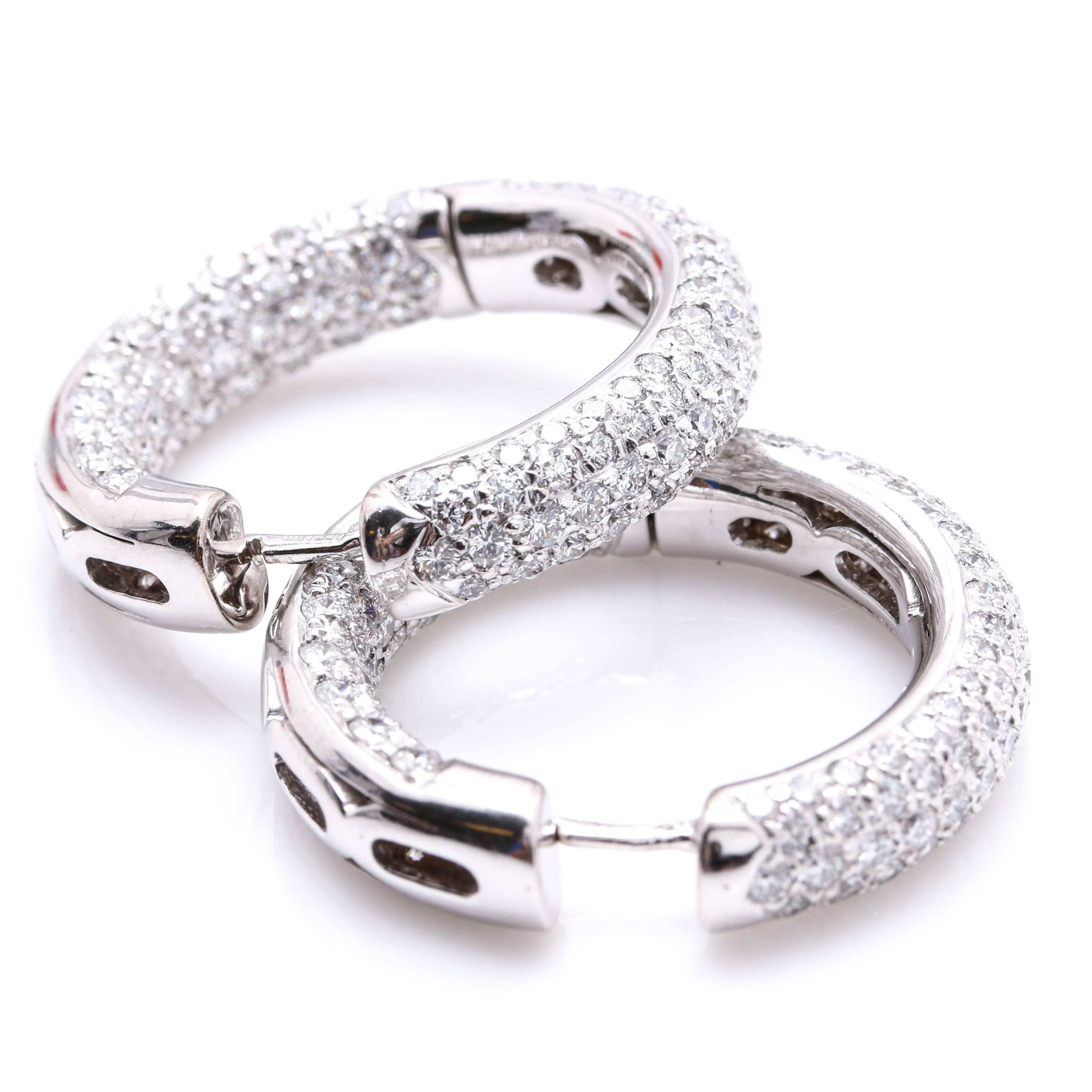 18K White Gold 4.97 CTW Diamond Huggie Hoop Earrings
