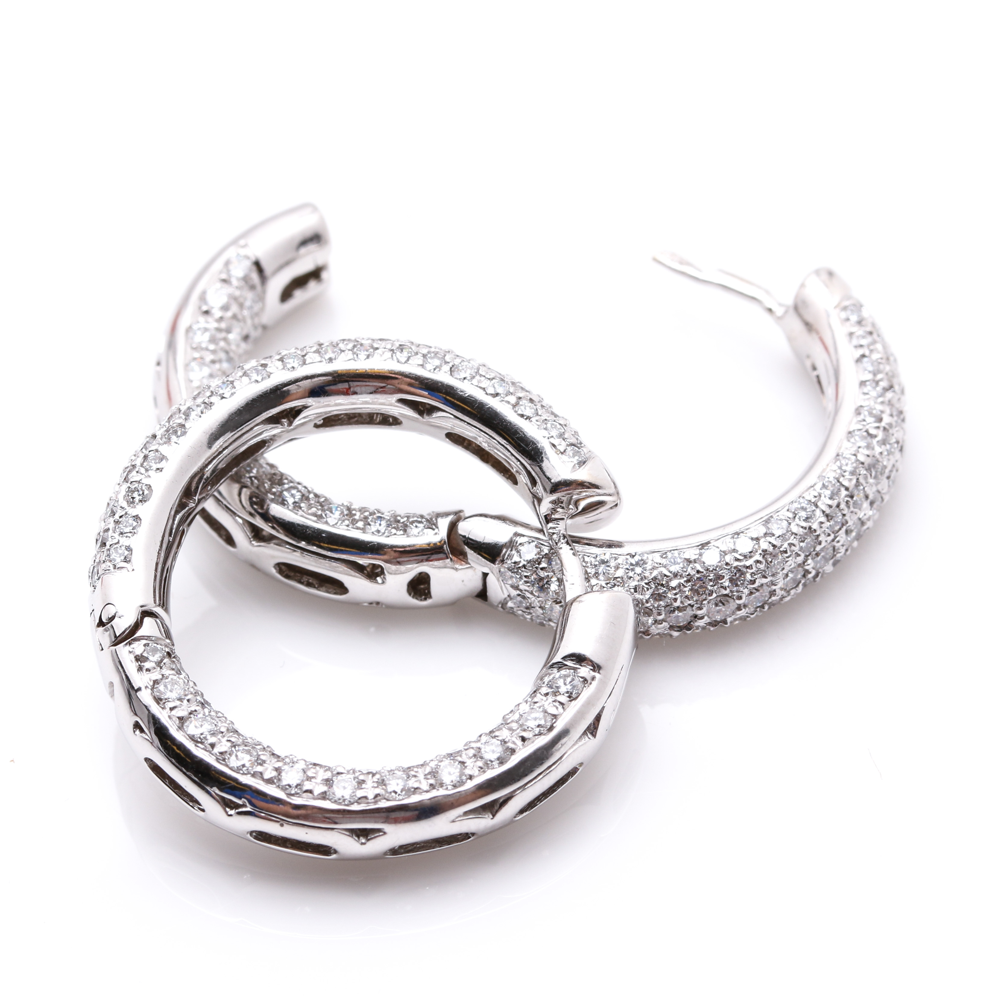 18K White Gold 4.97 CTW Diamond Huggie Hoop Earrings