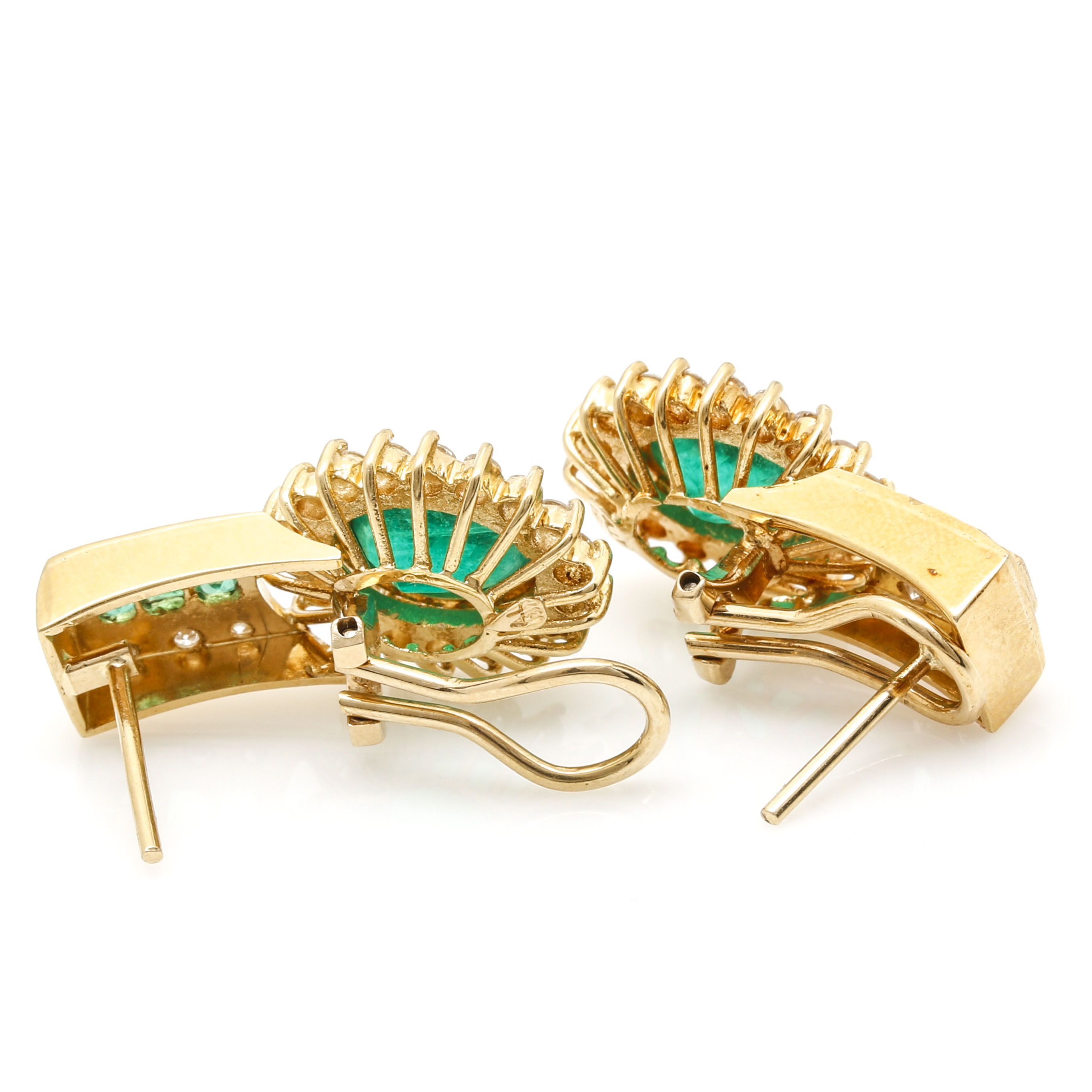 18K Yellow Gold 3.00 CTW Emerald and 0.95 CTW Diamond Earrings