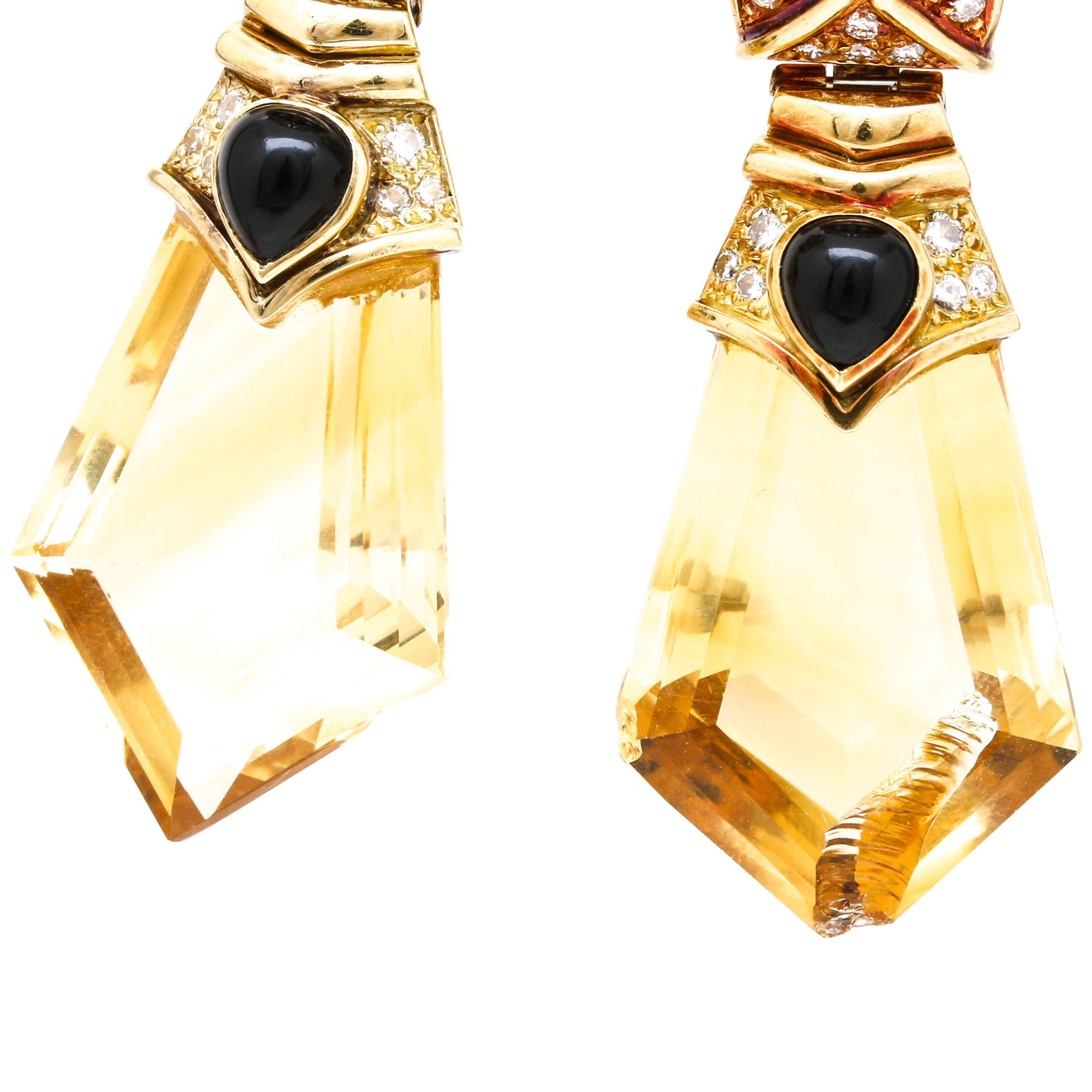 18K Two-Tone Gold Diamond, Citrine, and Blue Topaz, and Onyx Convertible Stud or Drop Earrings