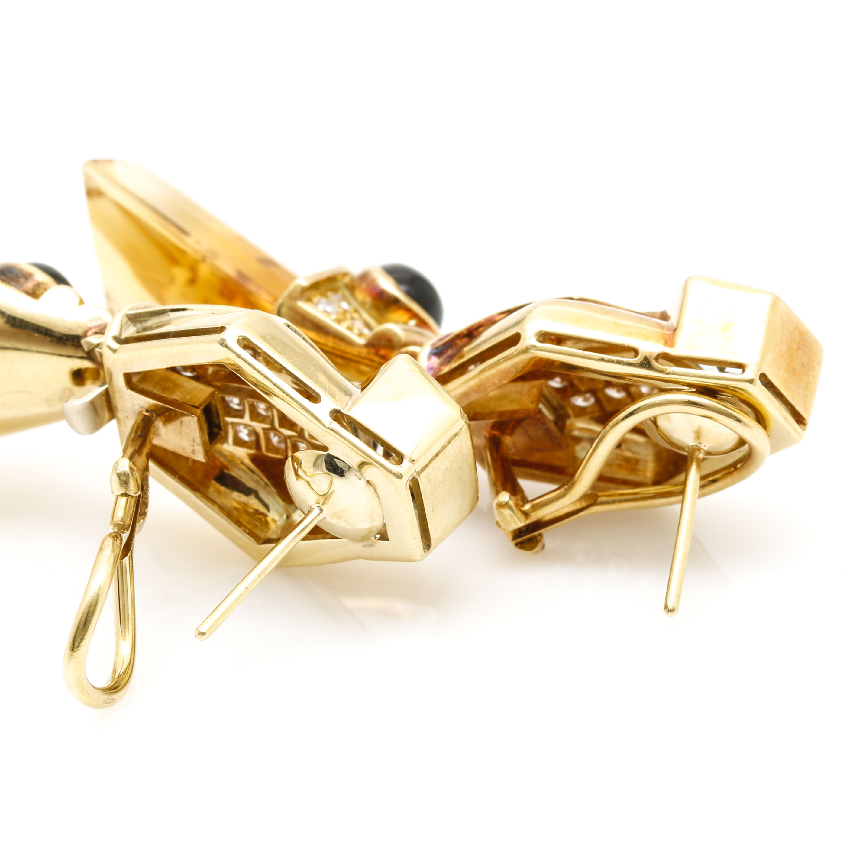 18K Two-Tone Gold Diamond, Citrine, and Blue Topaz, and Onyx Convertible Stud or Drop Earrings