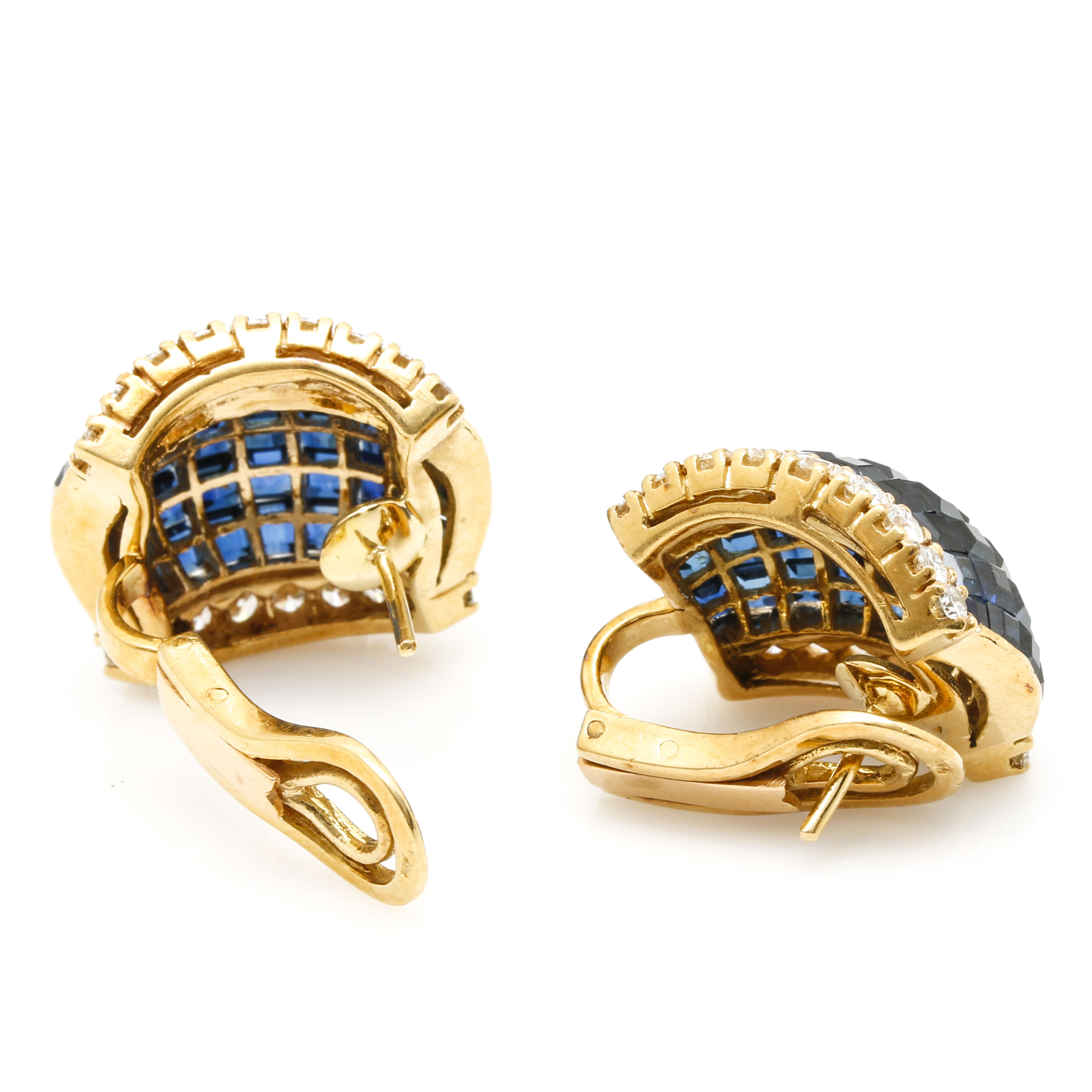 18K Yellow Gold 13.50 CTW Sapphire and 1.57 CTW Diamond Earrings