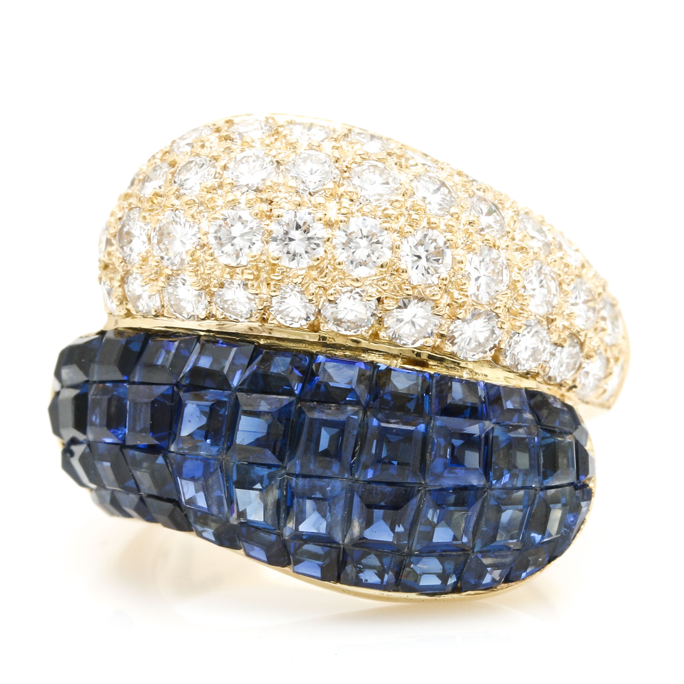 18K Yellow Gold 4.00 CTW Blue Sapphire and 2.02 CTW Diamond Ring