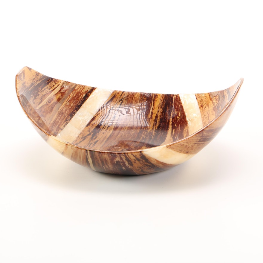Enameled Wood and Shell Inlay Bowl