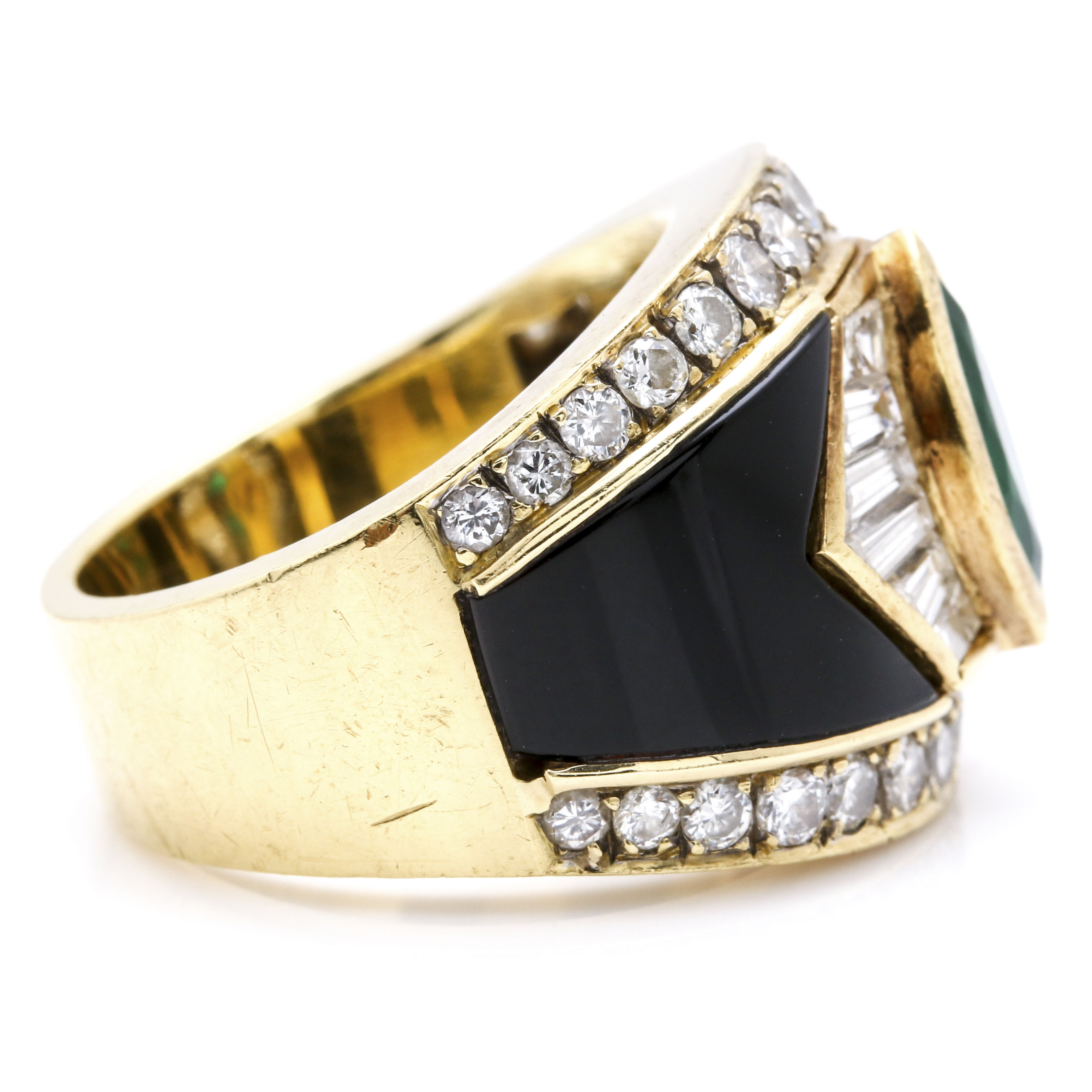 18K Yellow Gold 1.64 CTW Diamond, Emerald, and Onyx Inlay Ring