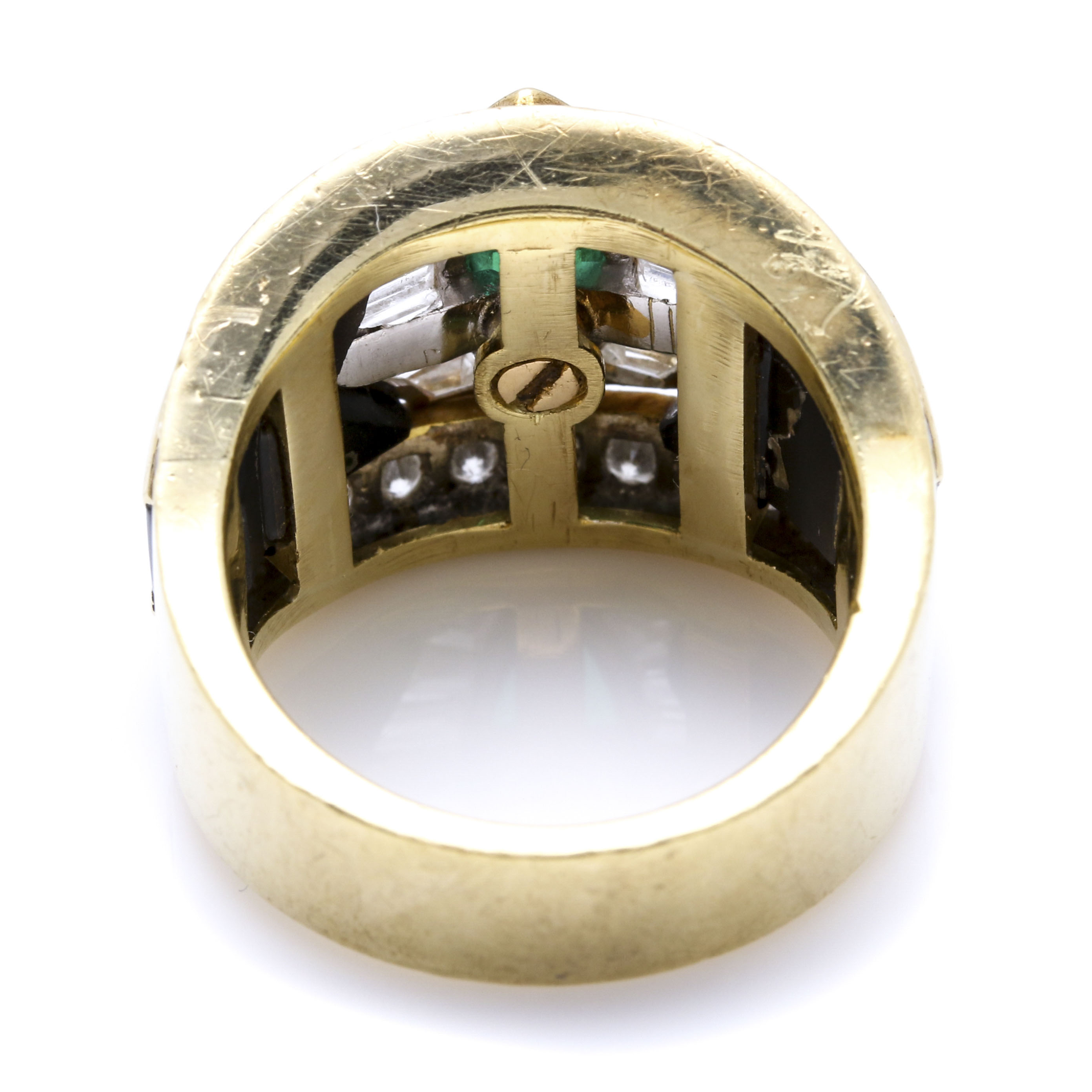 18K Yellow Gold 1.64 CTW Diamond, Emerald, and Onyx Inlay Ring