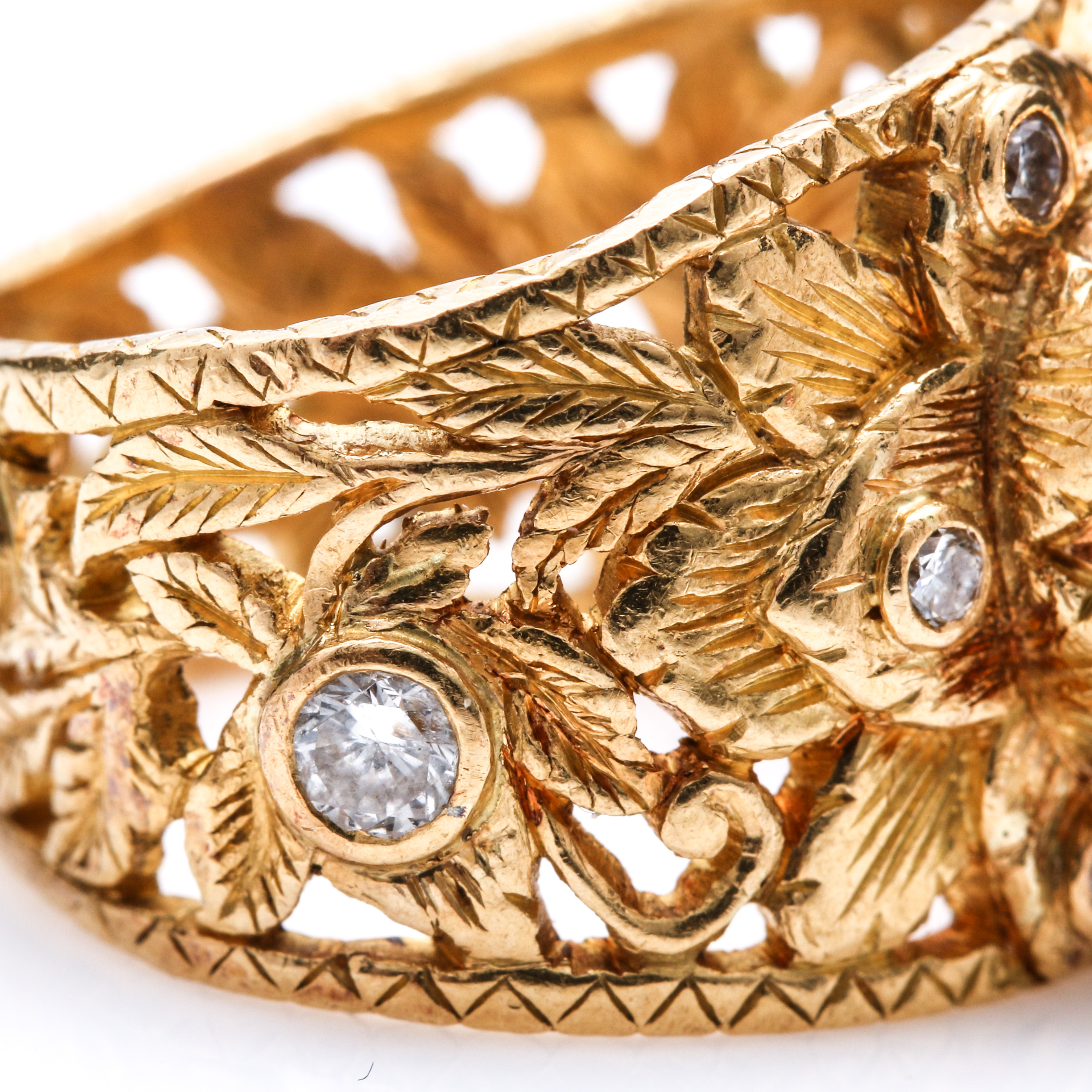 22K Yellow Gold 2.99 CT Pink Spinel and Diamond Foliate Ring