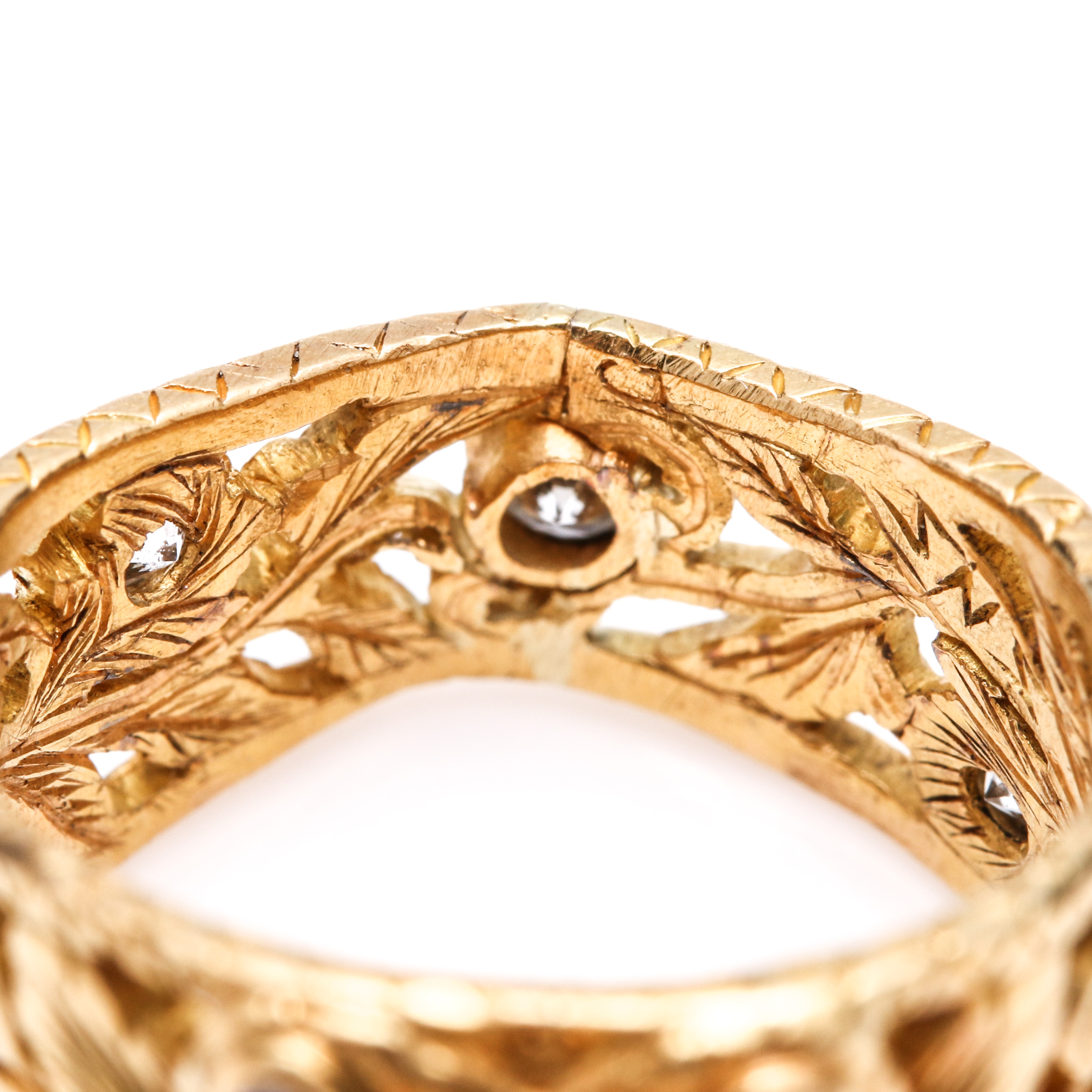 22K Yellow Gold 2.99 CT Pink Spinel and Diamond Foliate Ring