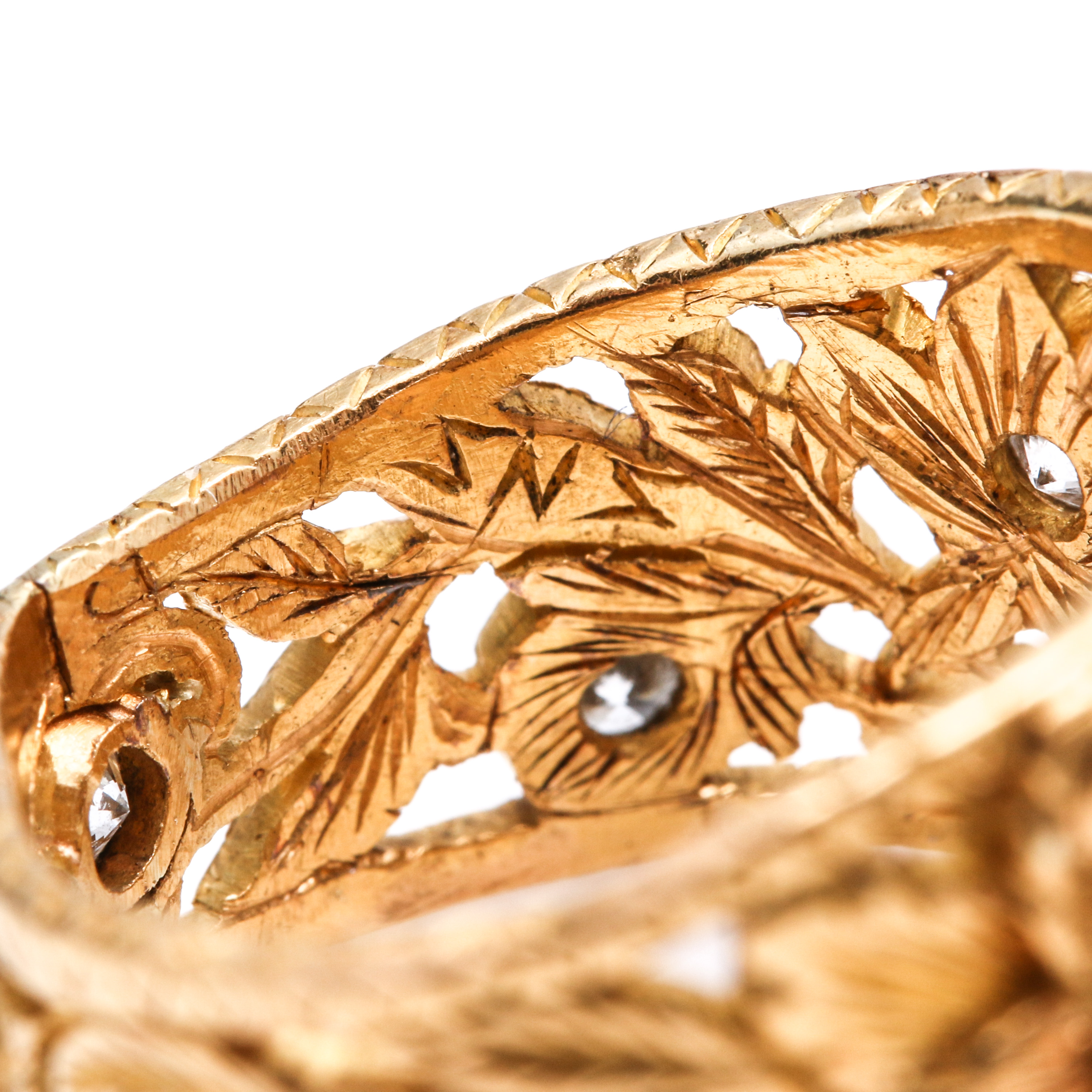 22K Yellow Gold 2.99 CT Pink Spinel and Diamond Foliate Ring