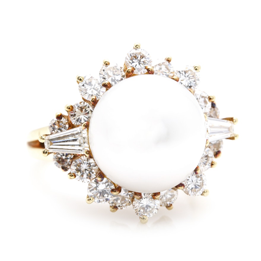 18K Yellow Gold South Sea Pearl and 2.00 CTW Diamond Ring
