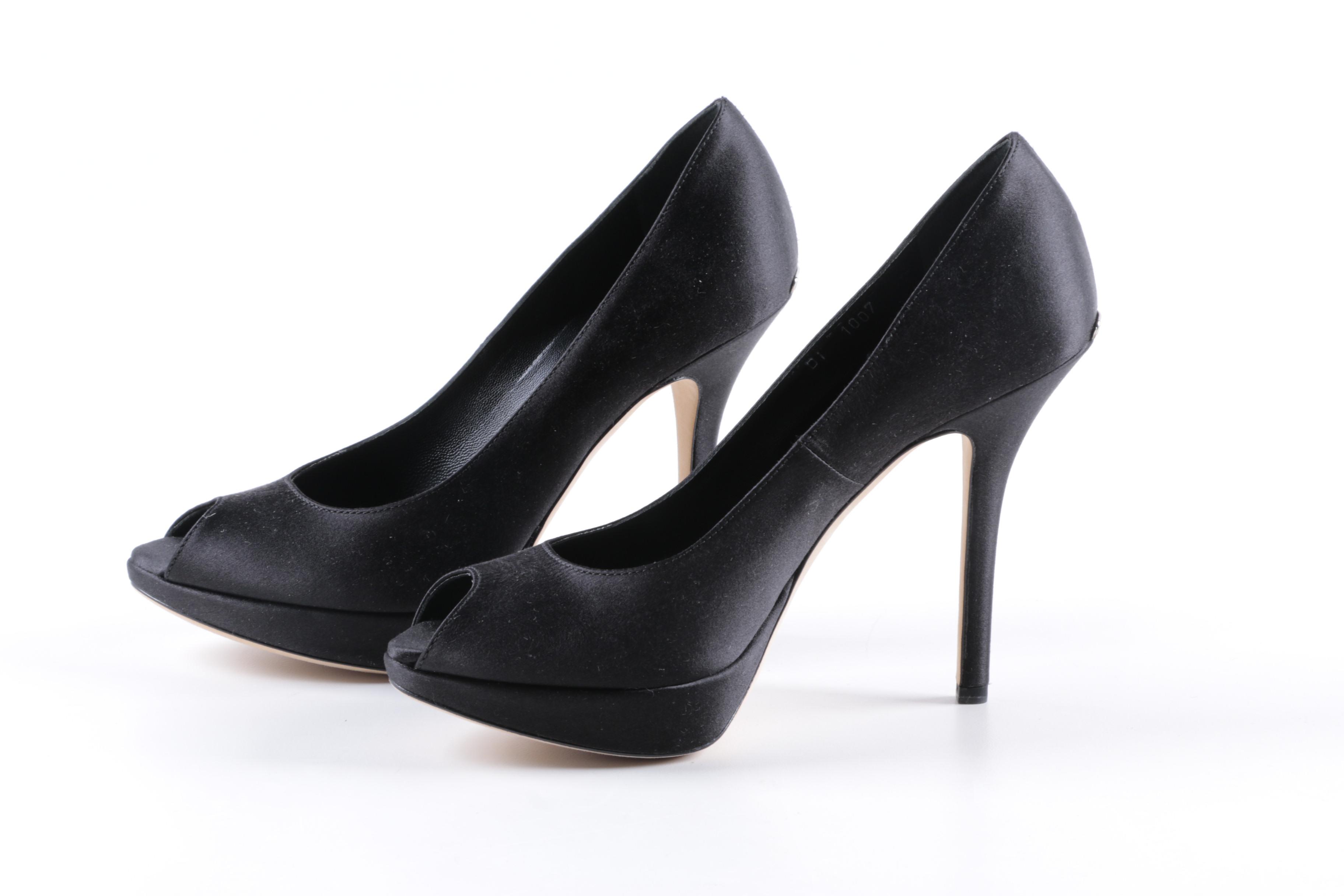 Dior Black Satin Peep Toe Pumps