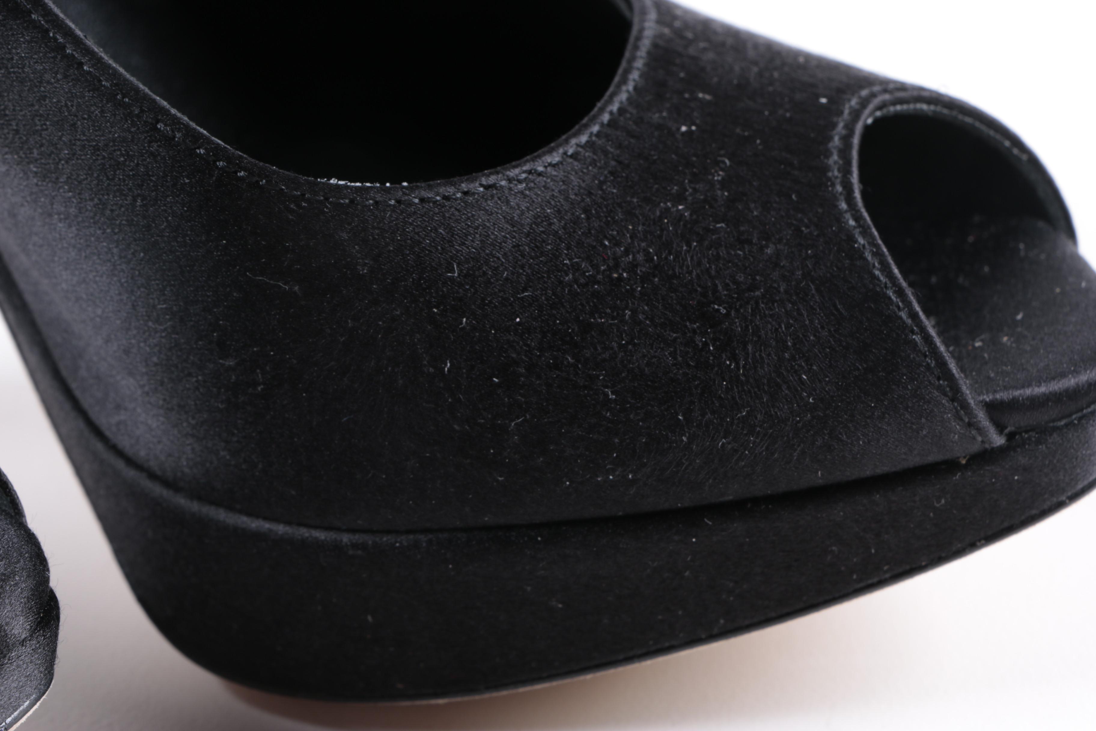 Dior Black Satin Peep Toe Pumps