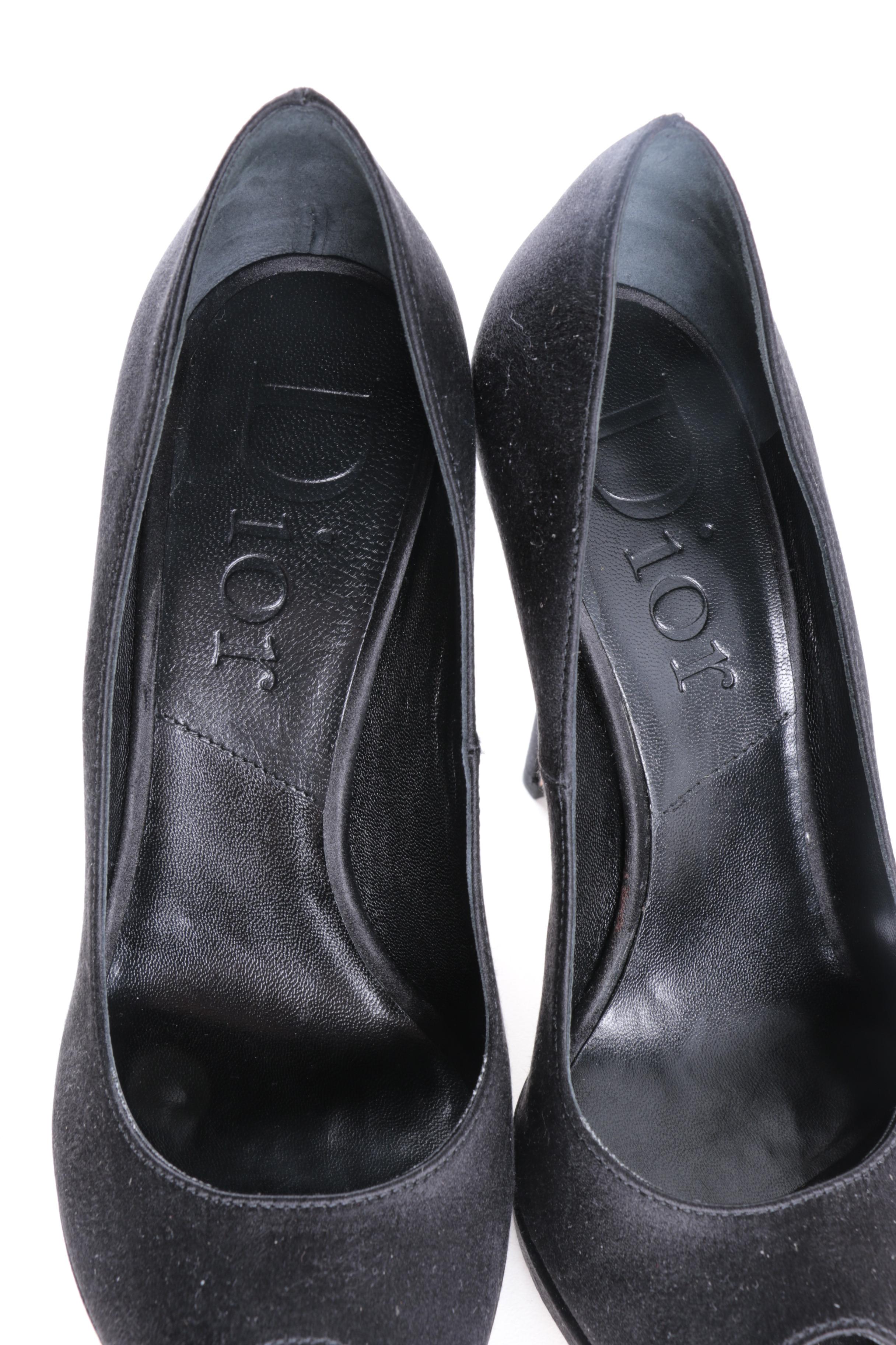 Dior Black Satin Peep Toe Pumps
