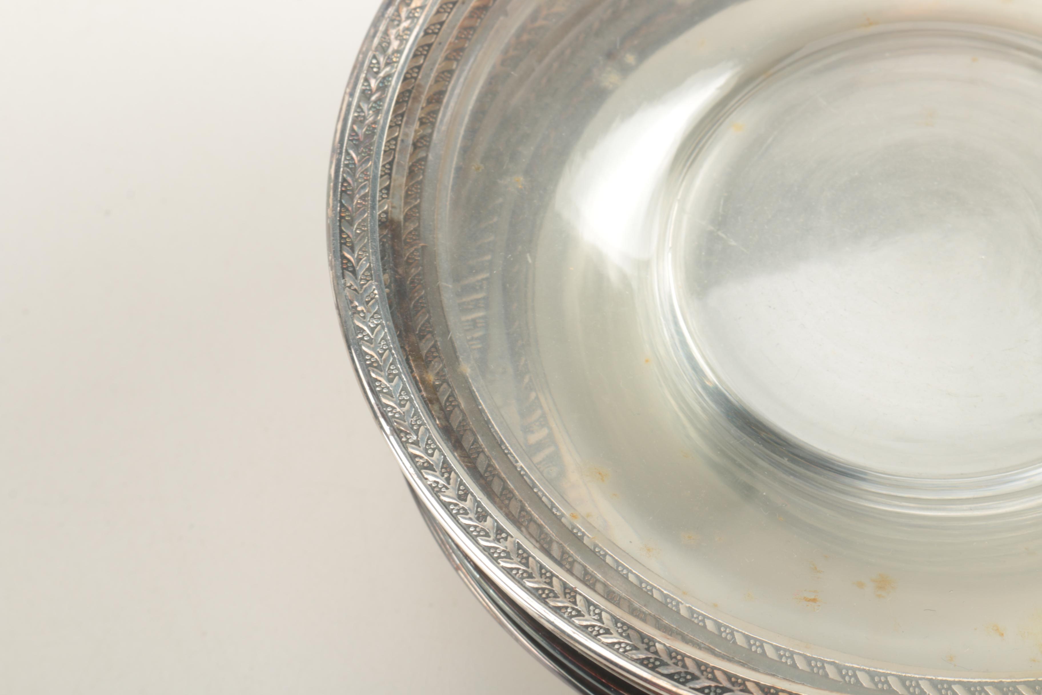 Vintage Glass Tableware With Silver Plate Trim